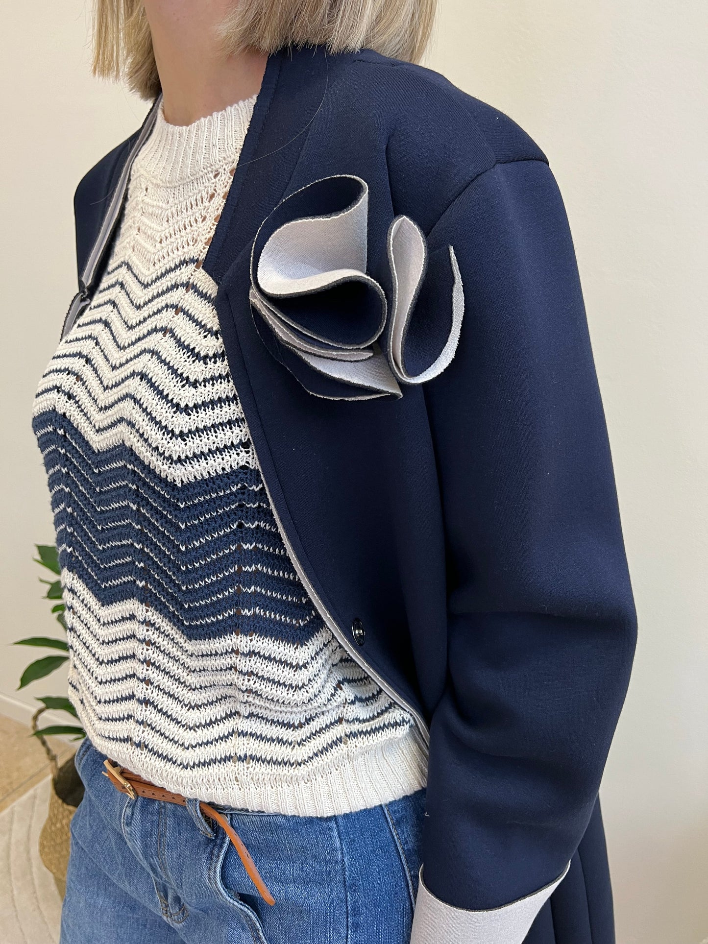ONDA PULLOVER IN FILO PANNA E BLU
