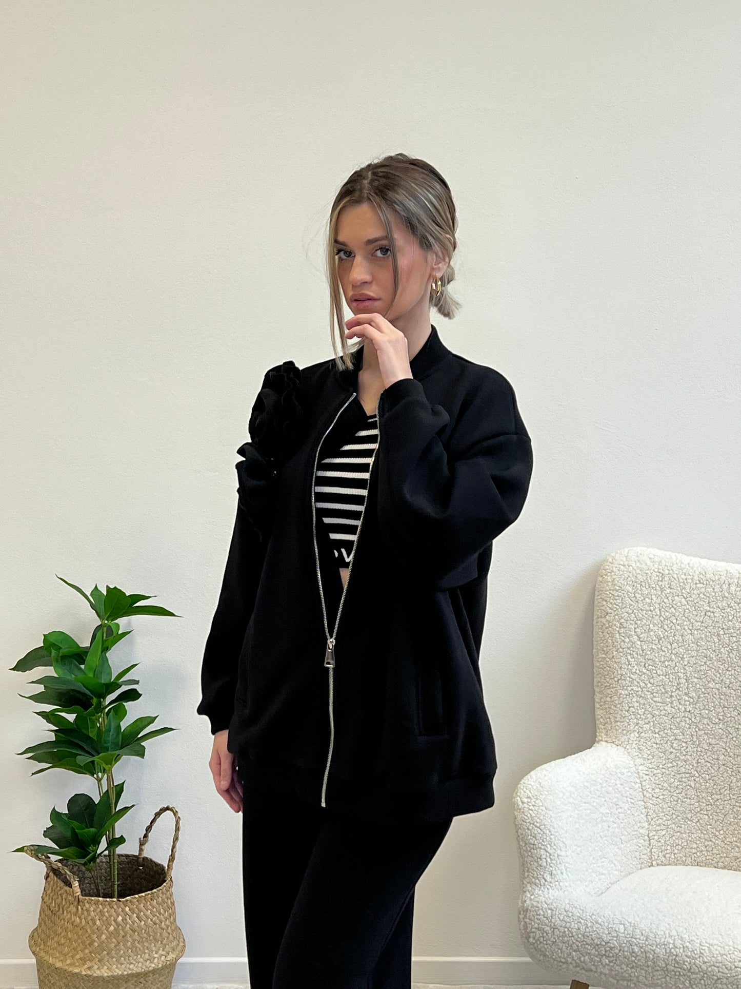 CAMELIA BOMBER IN FELPA NERO