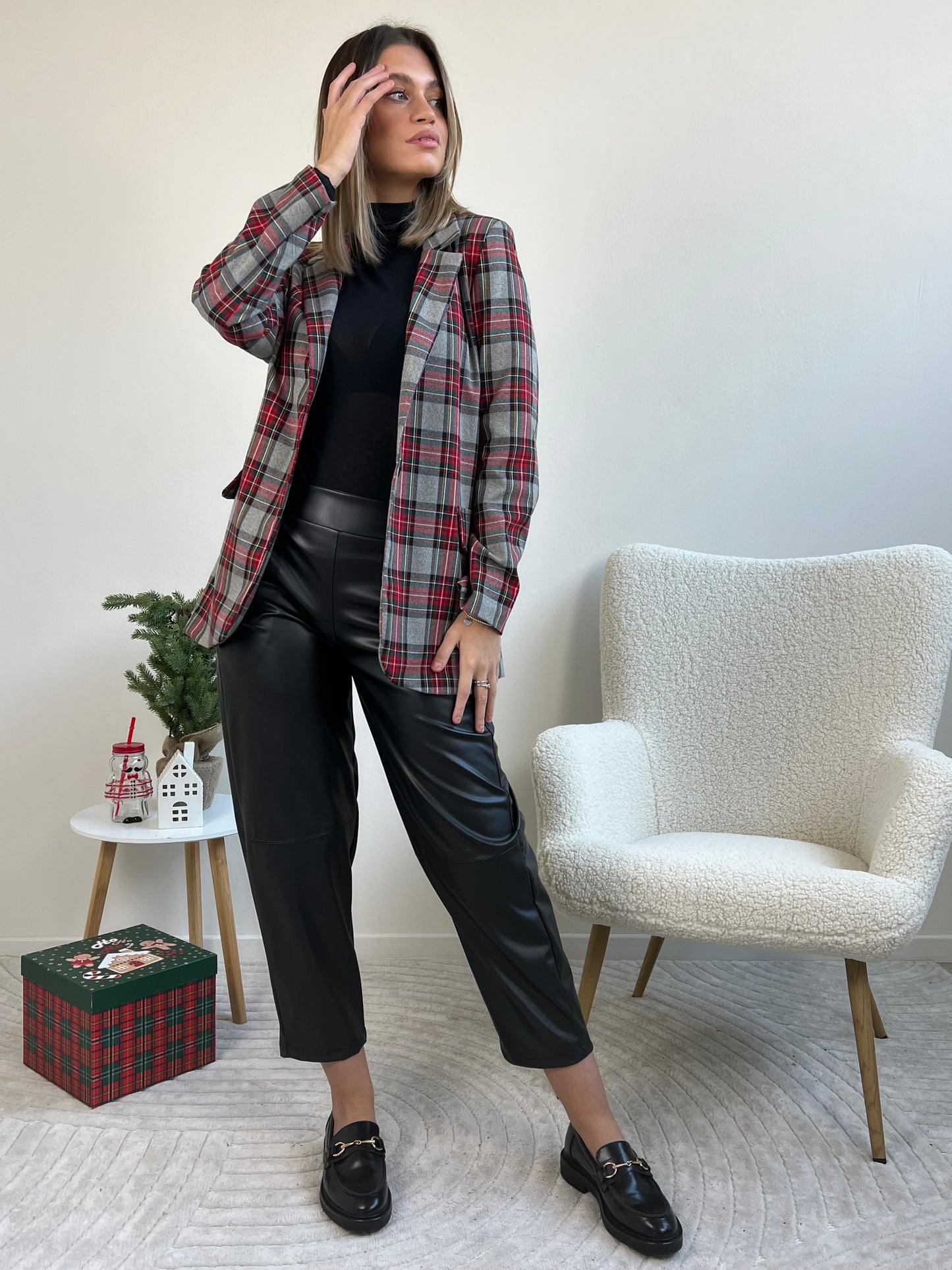 BLAZER TARTAN FONDO GRIGIO