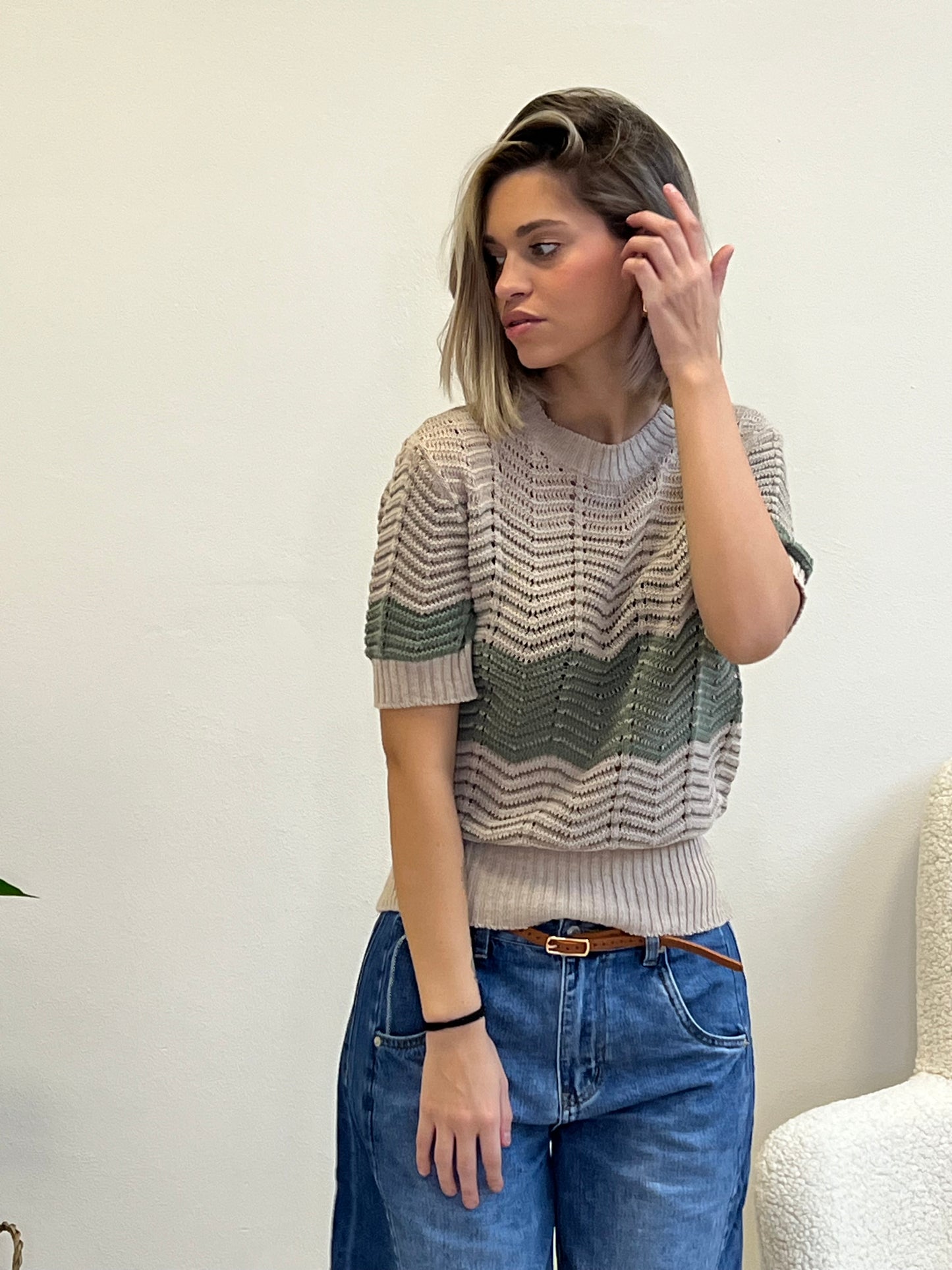 ONDA PULLOVER IN FILO MILITARE E BEIGE