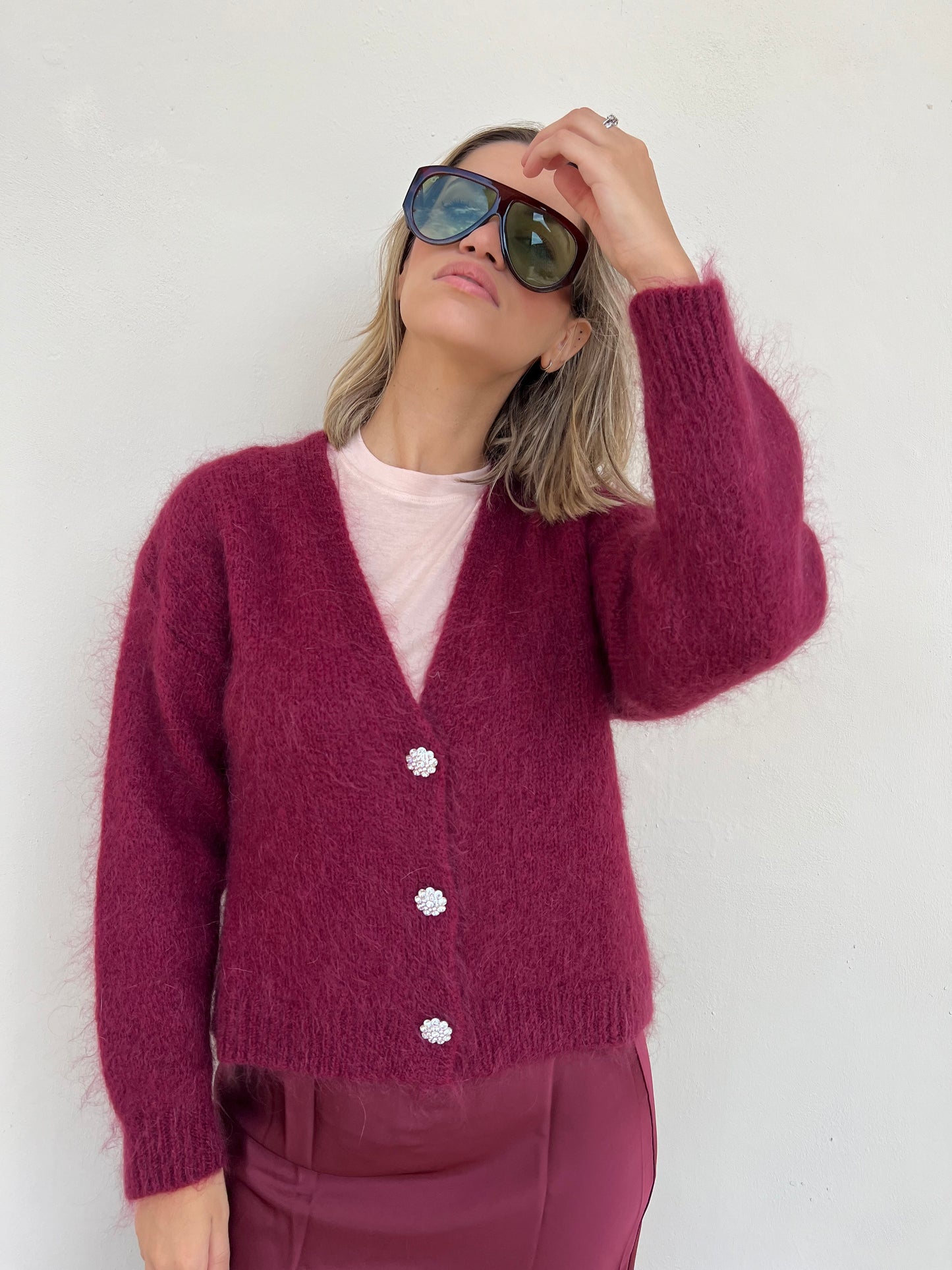CLIO CARDIGAN MOHAIR BORGOGNA