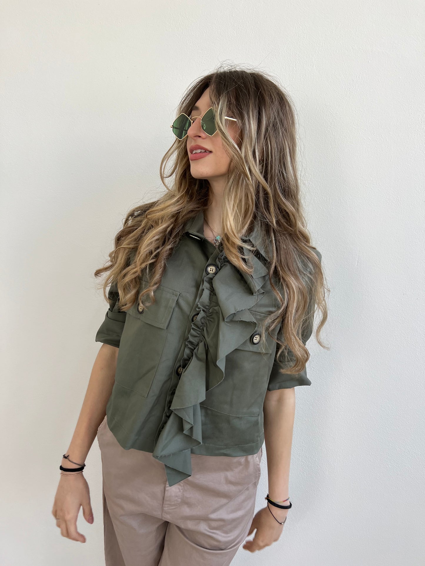 KARINE GIACCA VERDE MILITARE