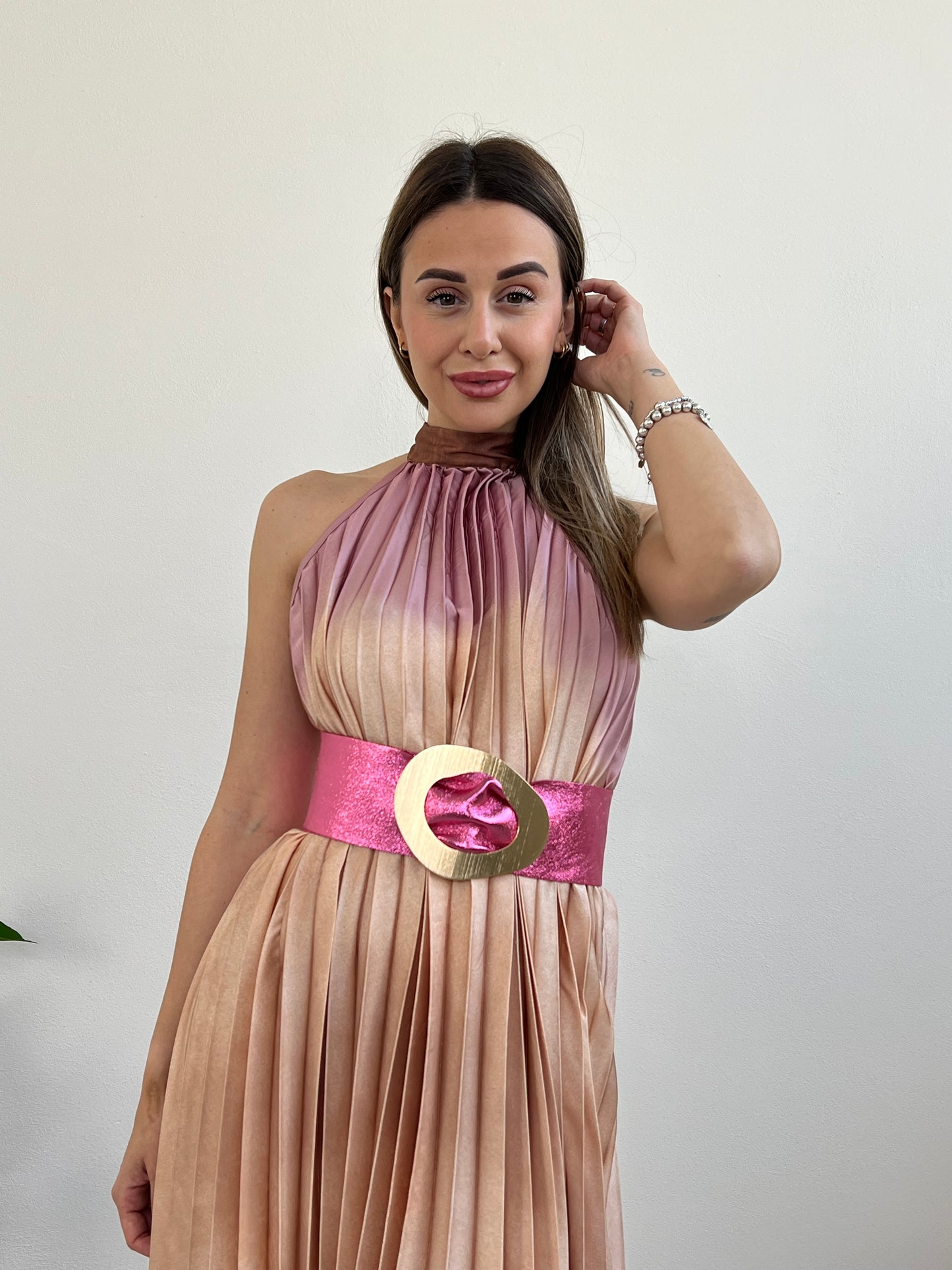 CINTURA IN VERA PELLE ROSA METAL