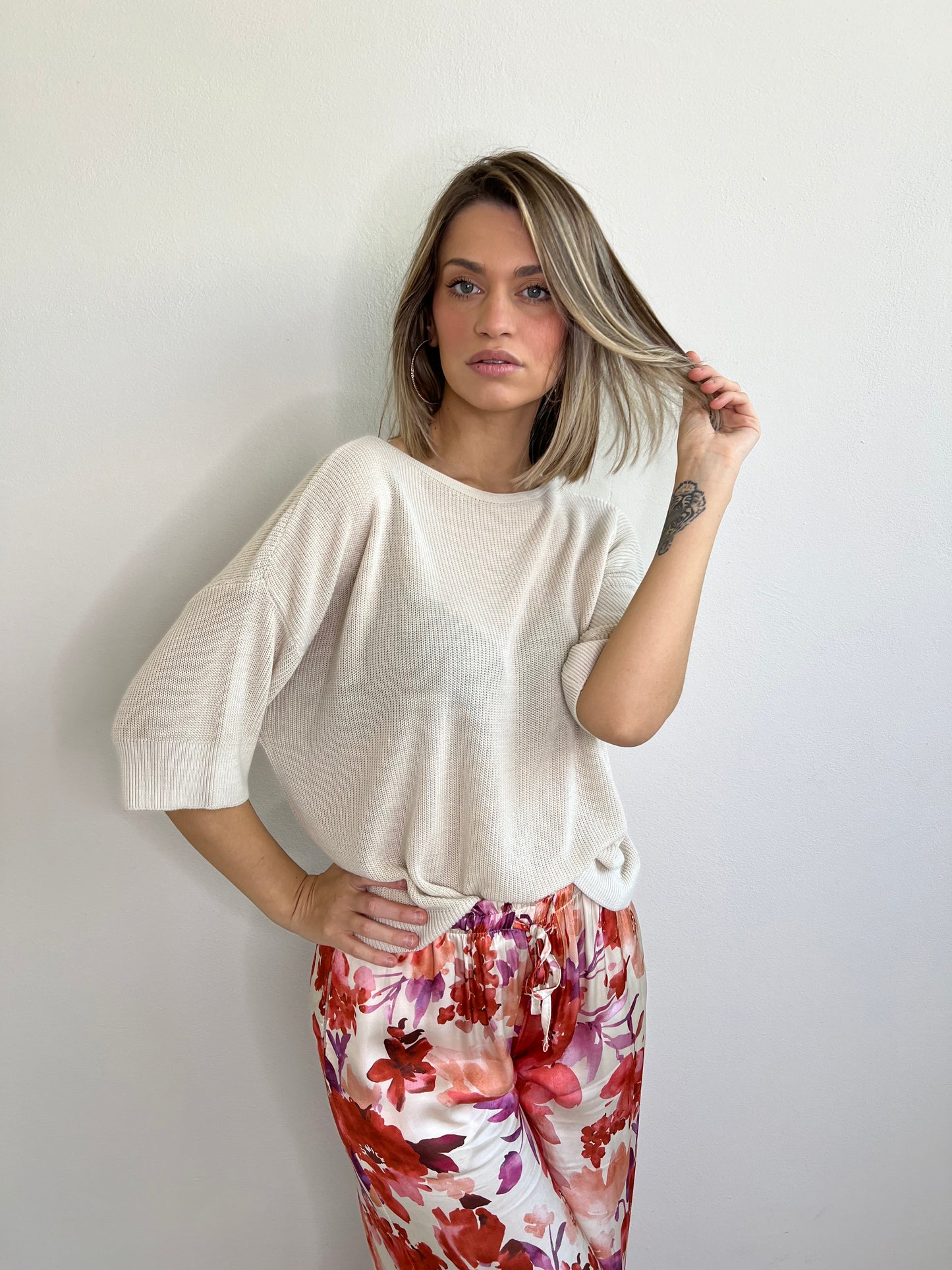 ERICE PULLOVER GIROCOLLO A BARCHETTA BEIGE