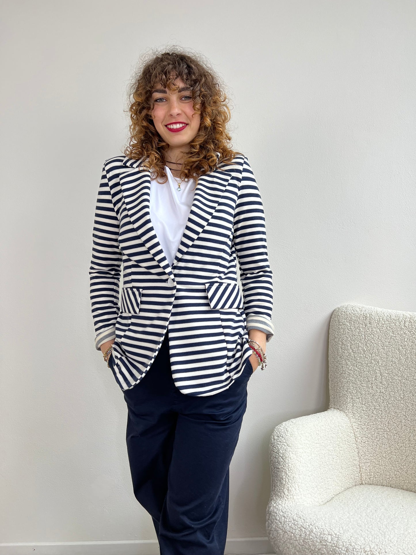 BLAZER IN FELPA VAR.BLU E BIANCO TG.S
