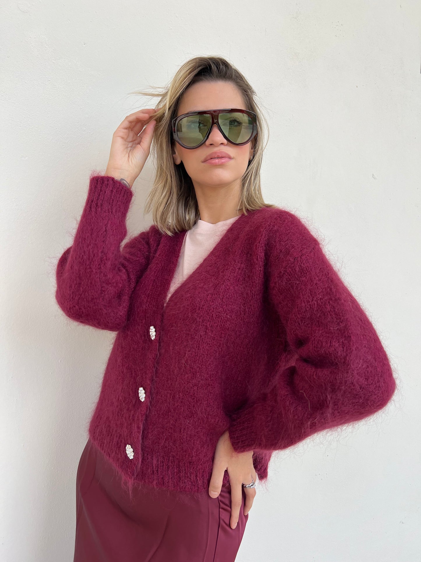 CLIO CARDIGAN MOHAIR BORGOGNA