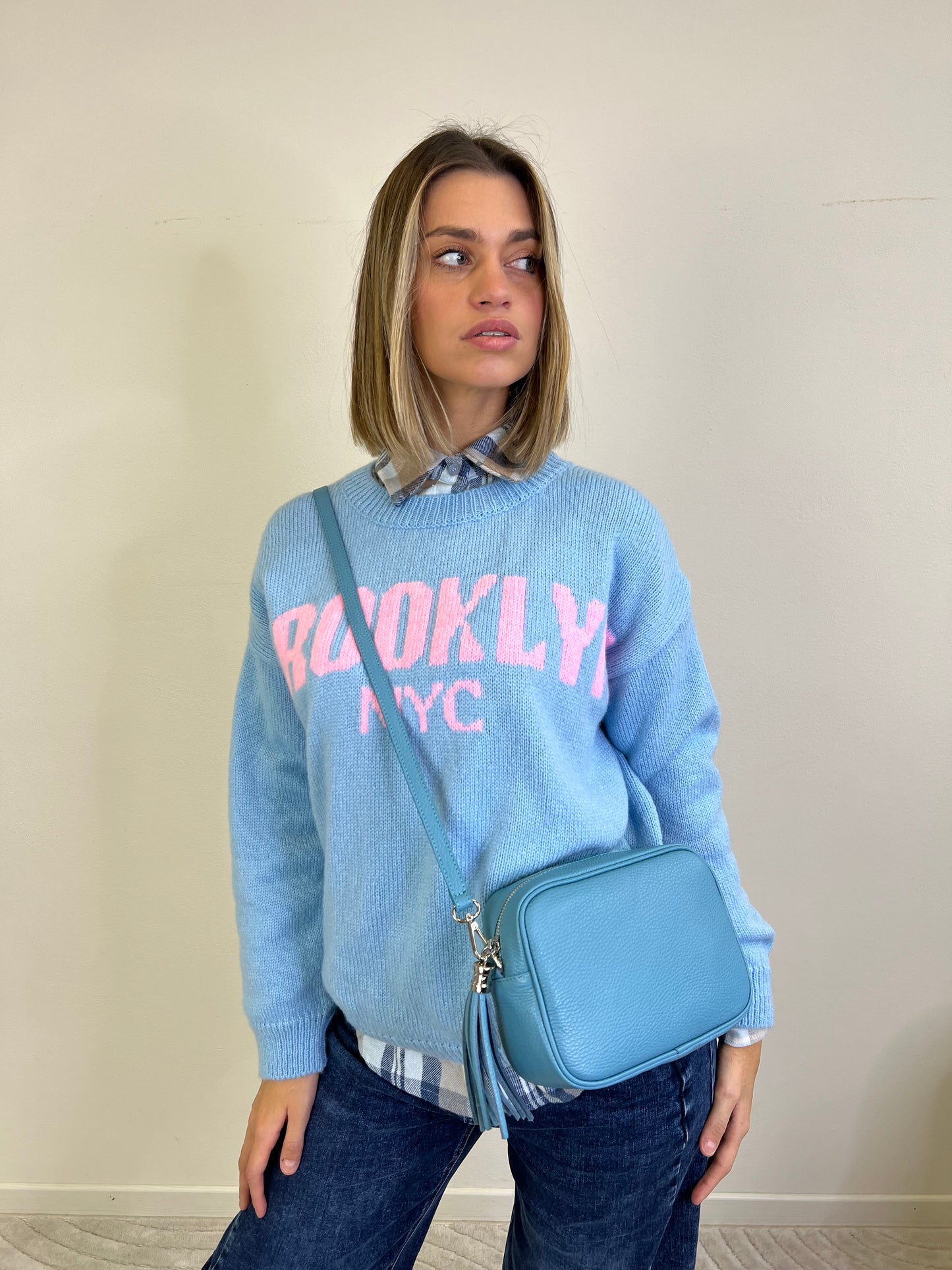 MAGLIONE BROOKLYN GIROCOLLO AZZURRO