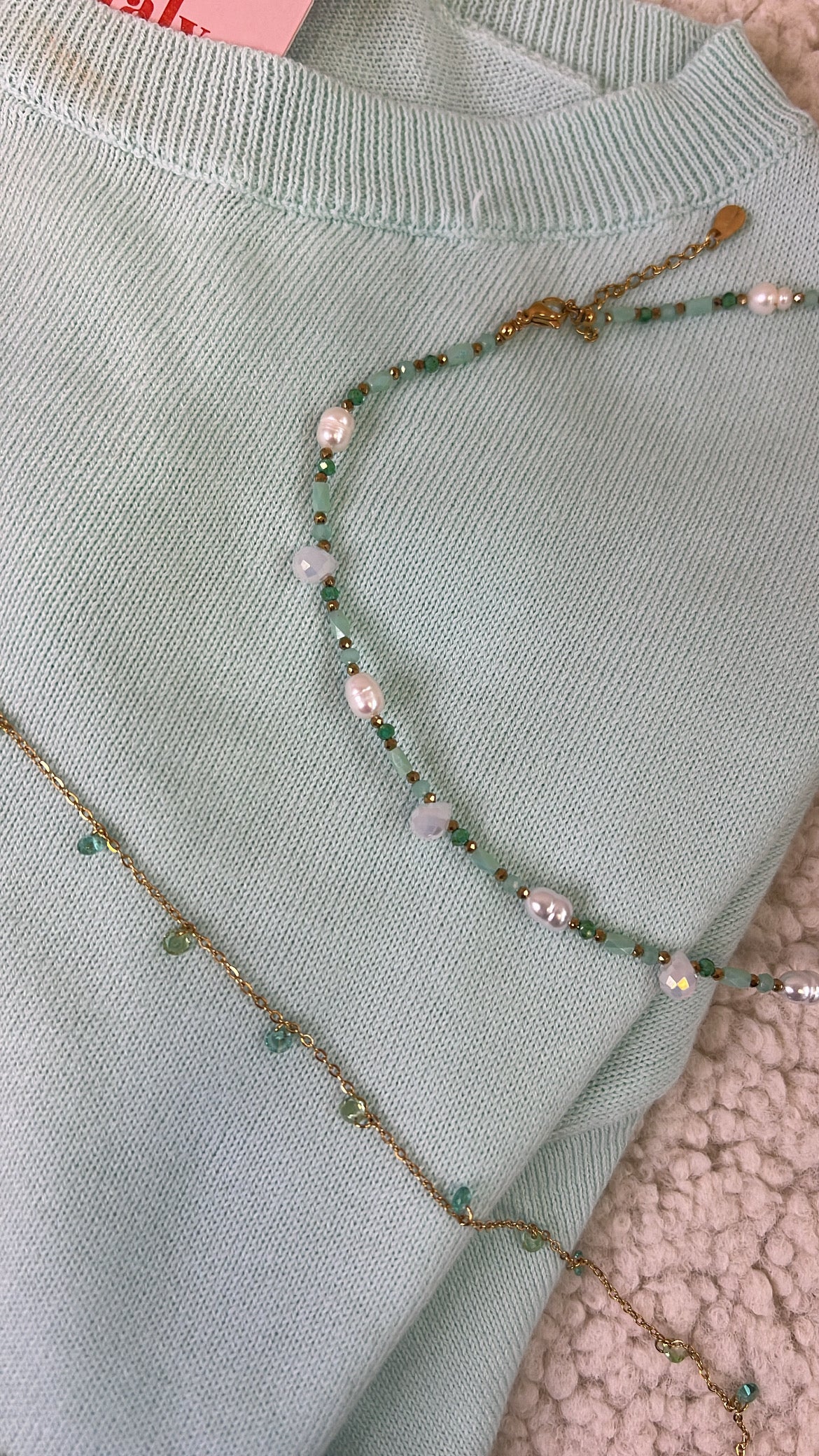 COLLANA GIROCOLLO PERLE VERDE ACQUA