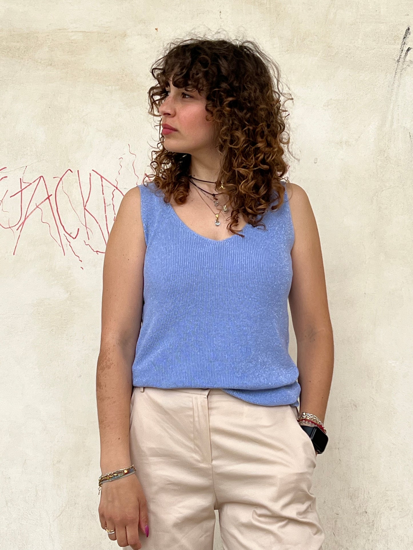 CANOTTA FILO LUREX AZZURRA