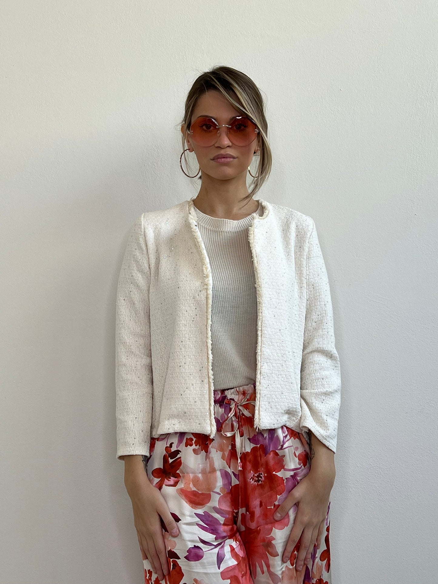 LIZA GIACCA PAILLETTES ECRÙ TAGLIA M