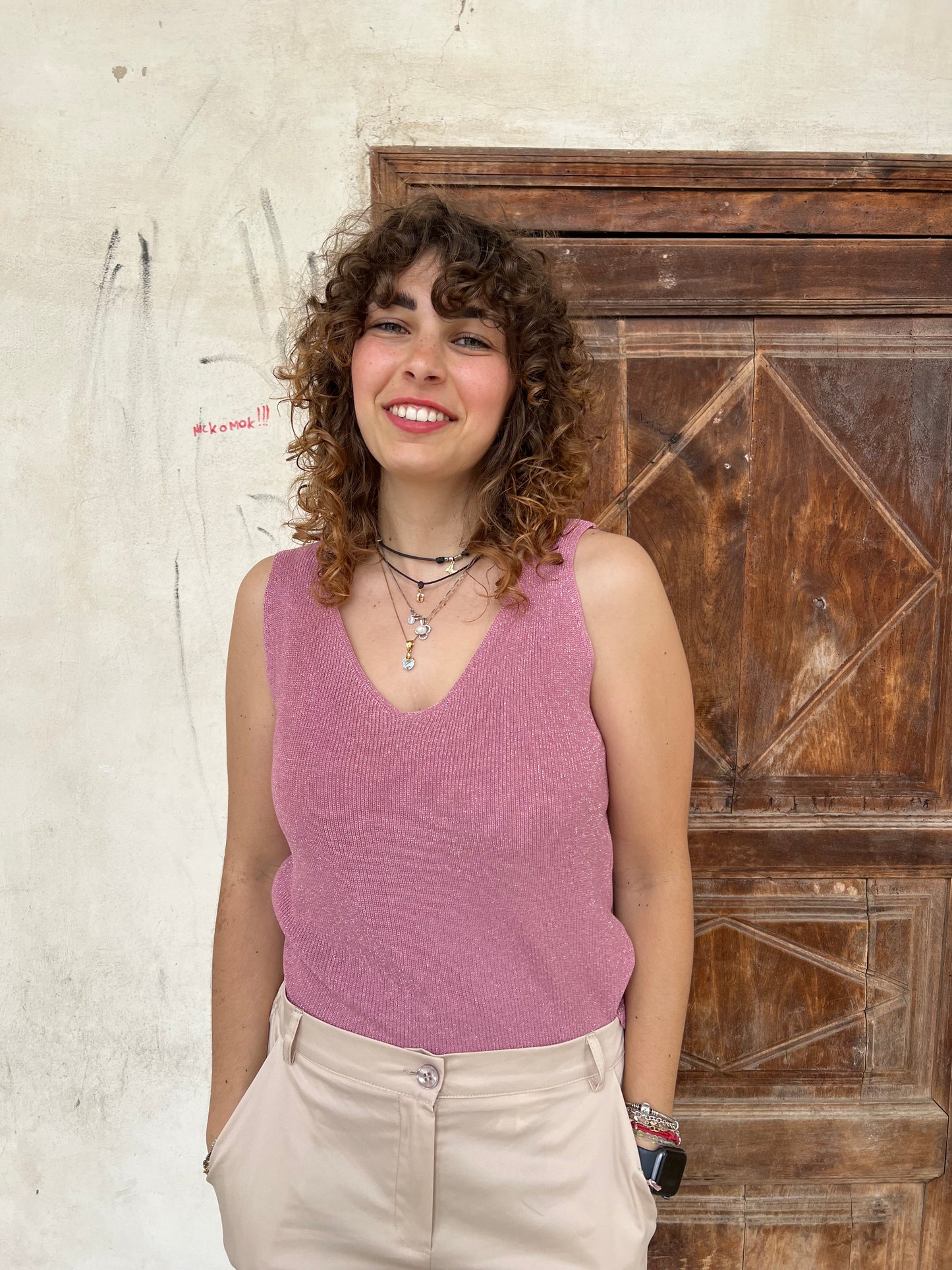 CANOTTA FILO LUREX ROSA
