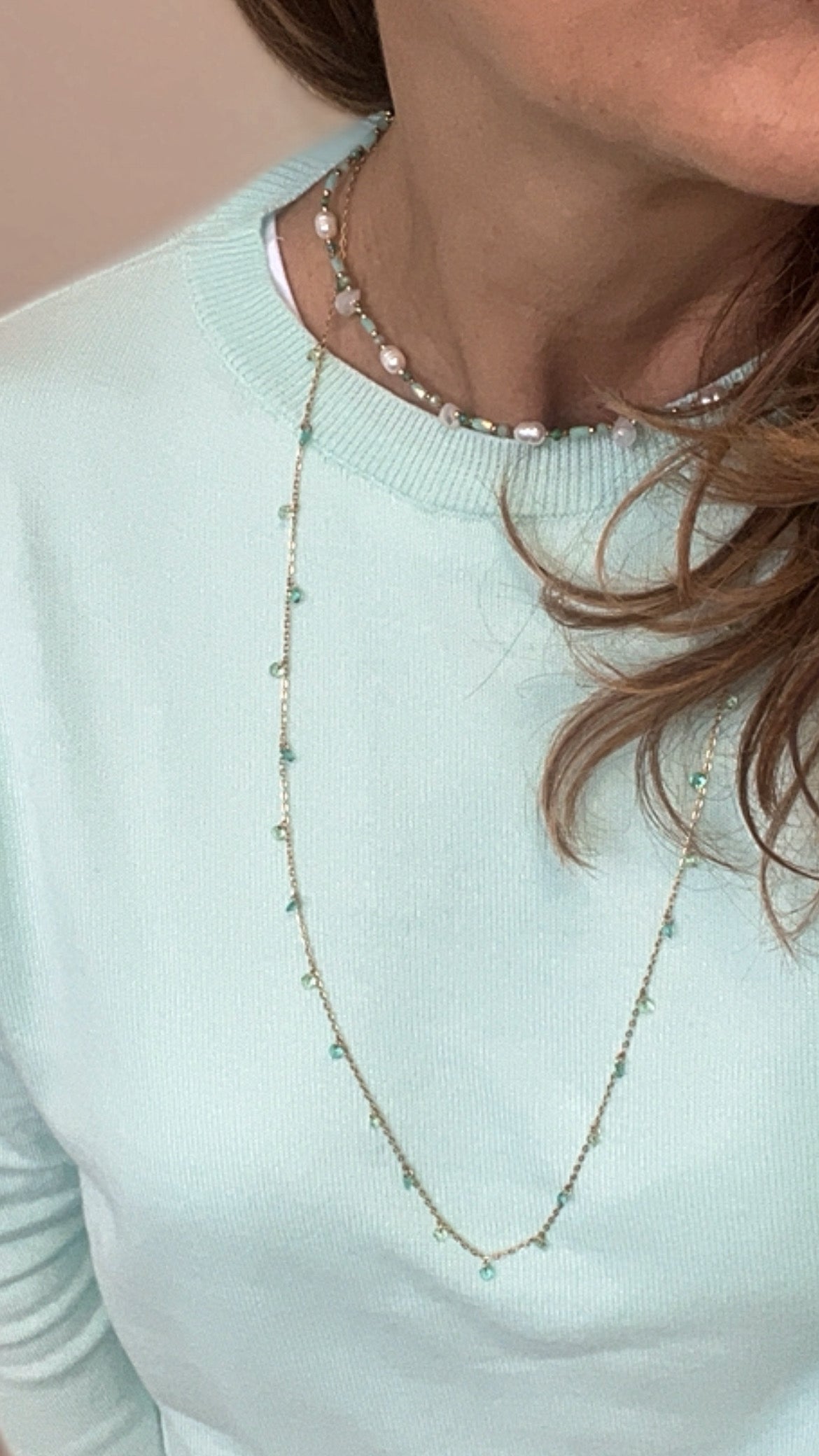 COLLANA FINE CON PIETRINE VERDE ACQUA