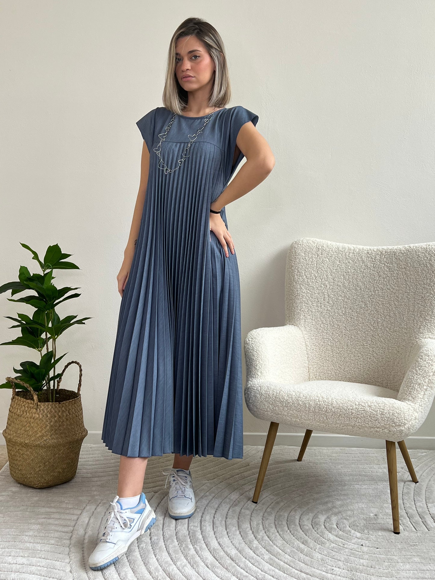 EMMA LONG DRESS PLISSÈ DENIM