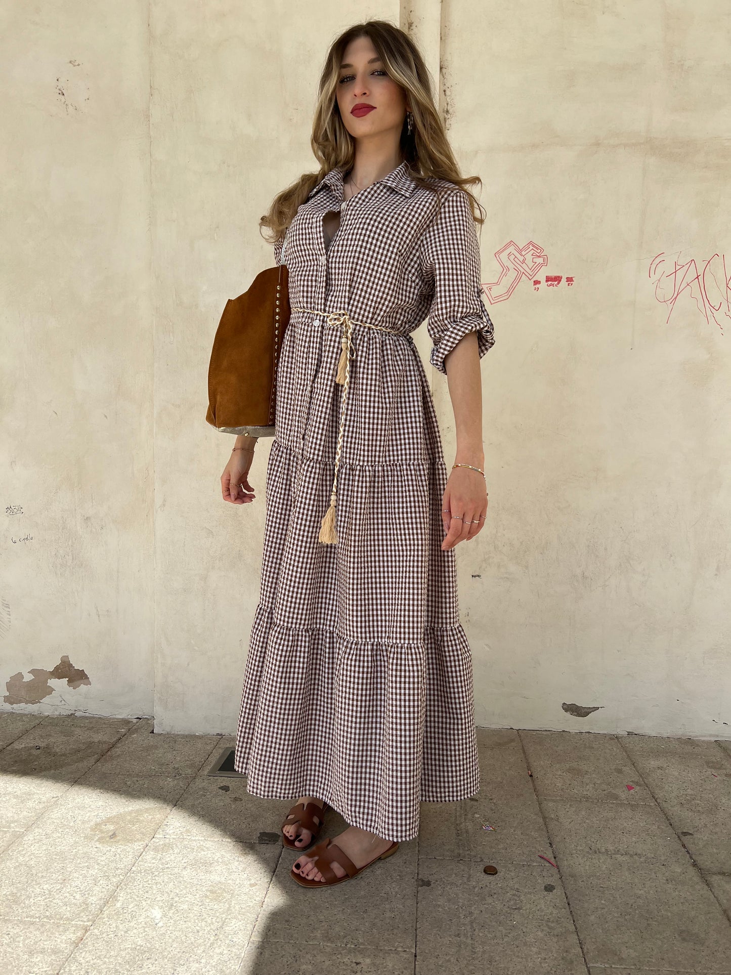 LUCILLA ABITO A CHEMISIER VICHY Var.bianco / marrone