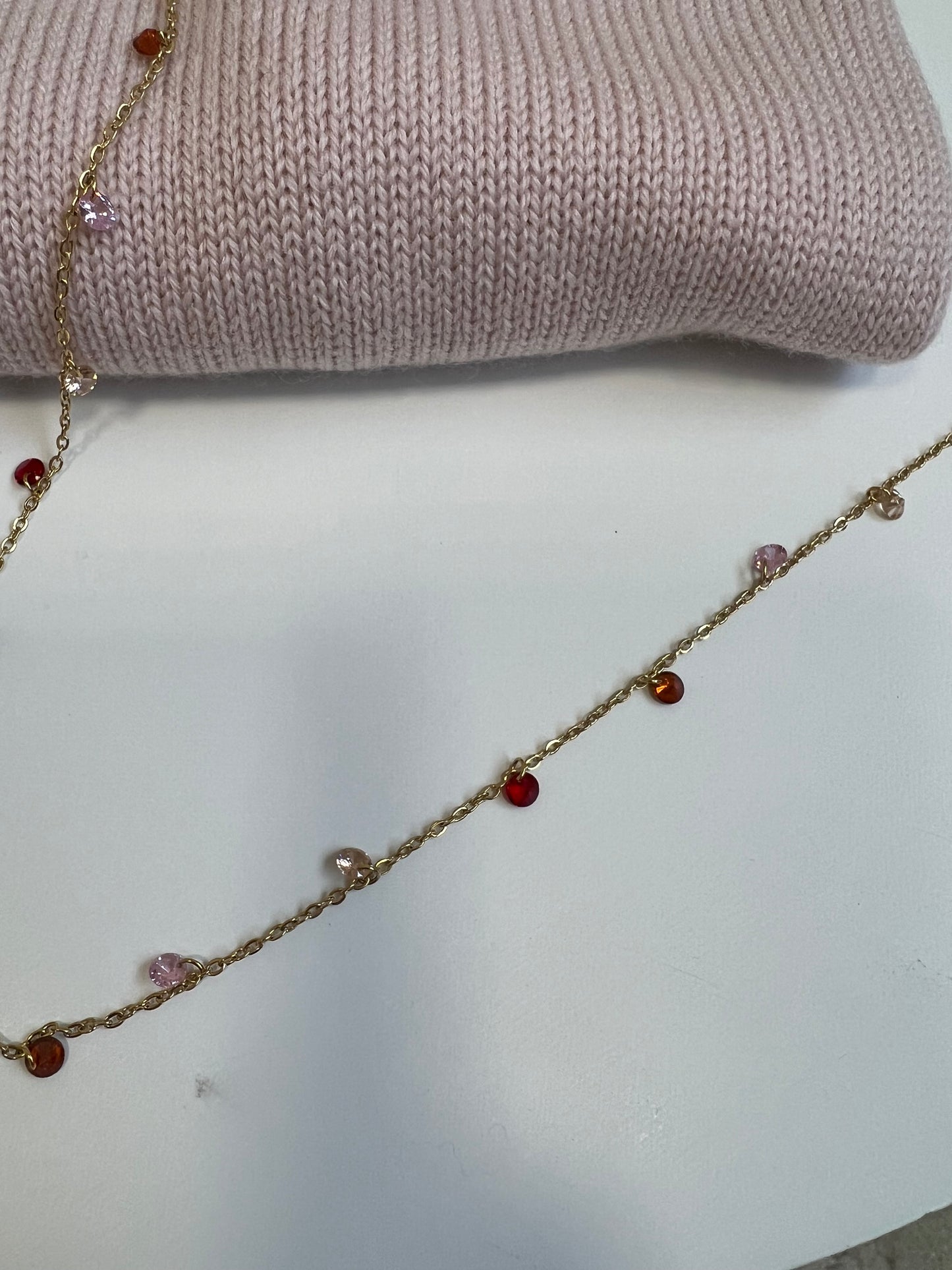COLLANA FINE CON PIETRINE ROSA/ROSSO