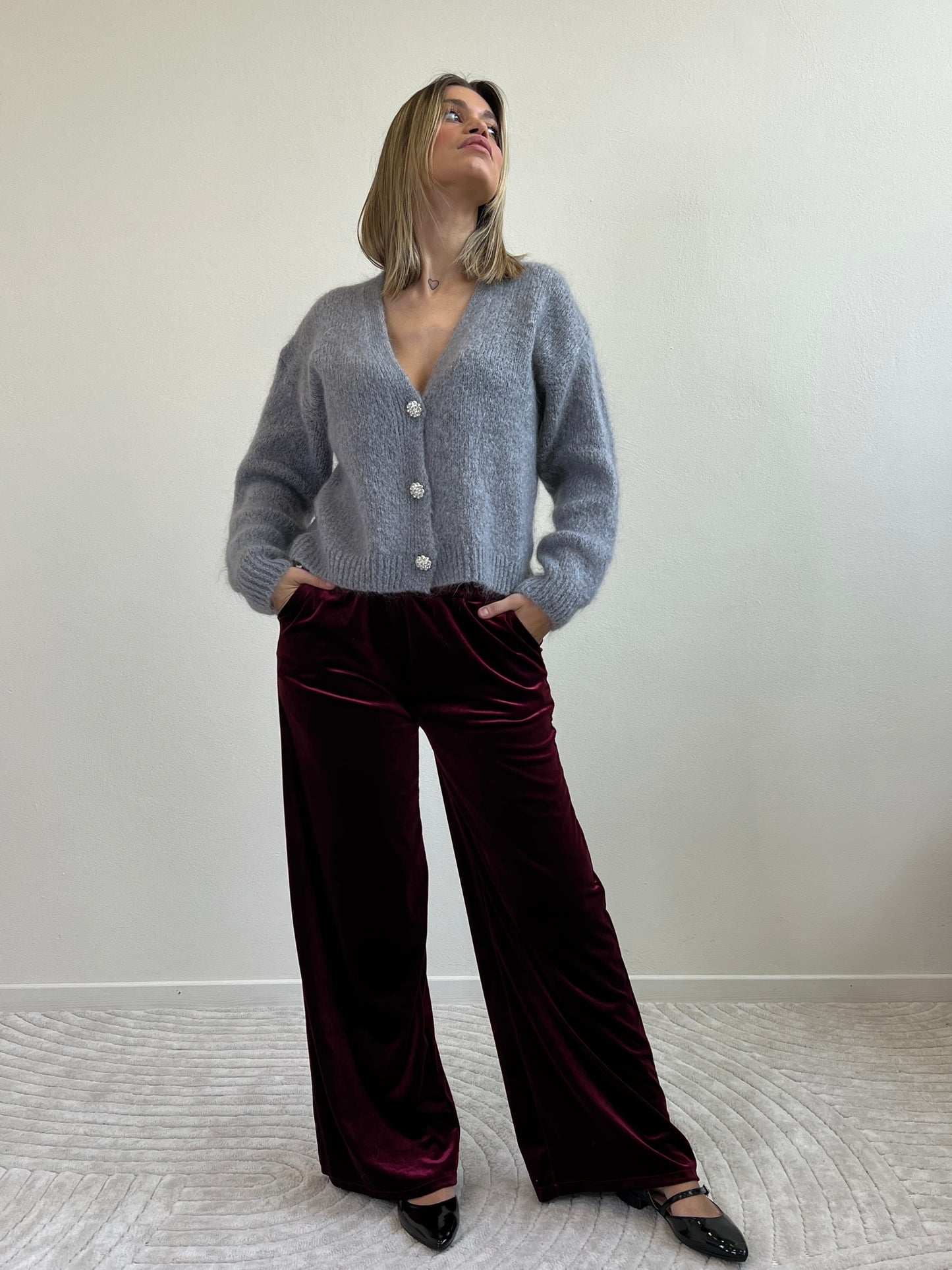 PANTALONE PALAZZO VELLUTO BORDEAUX