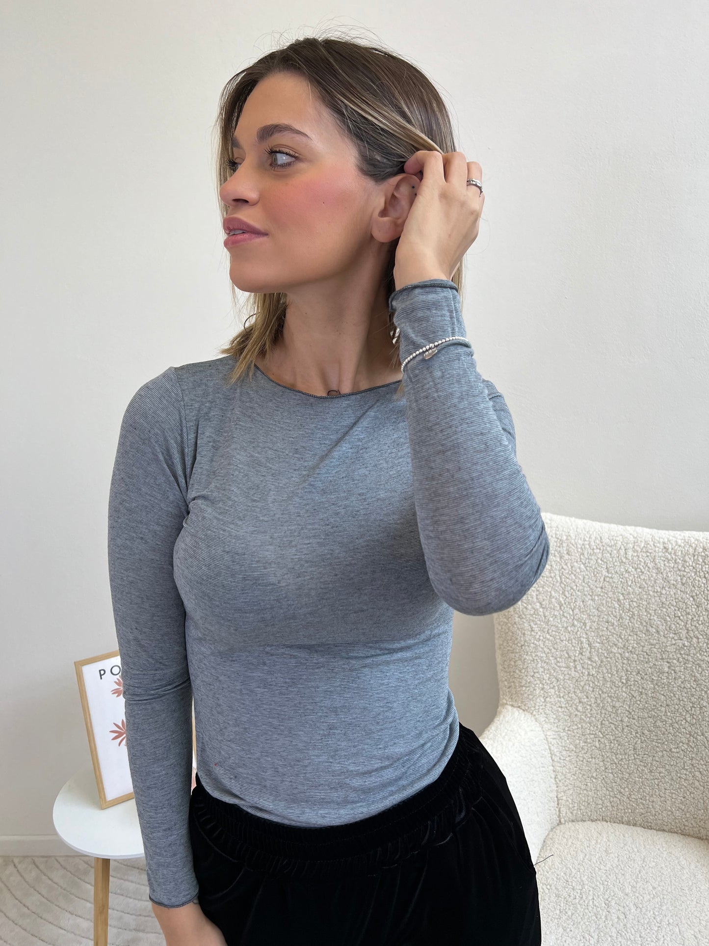 T.SHIRT BASIC MISTO CACHEMIRE GRIGIO MELANGE