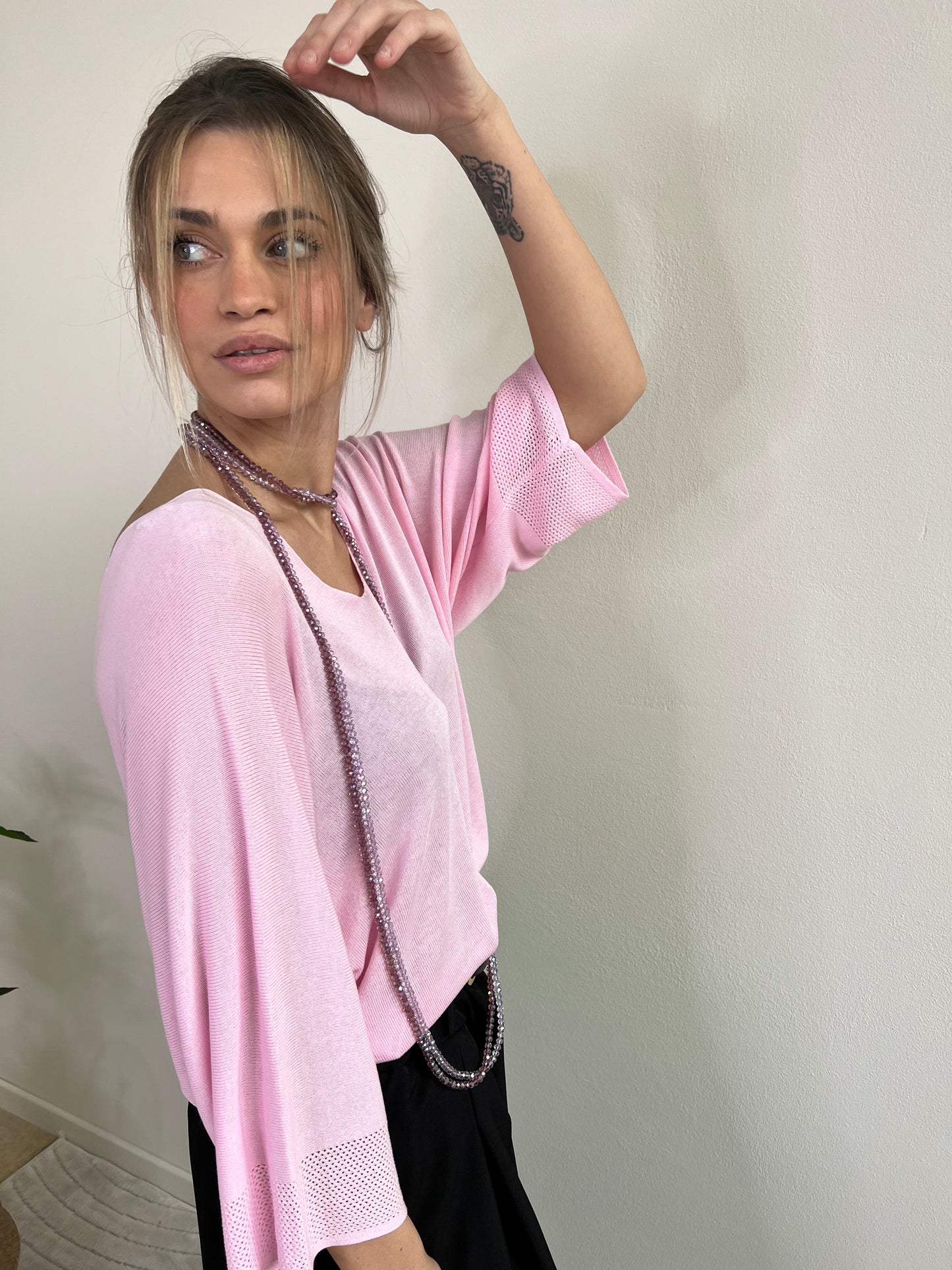 PULLOVER IN FILO ROSA