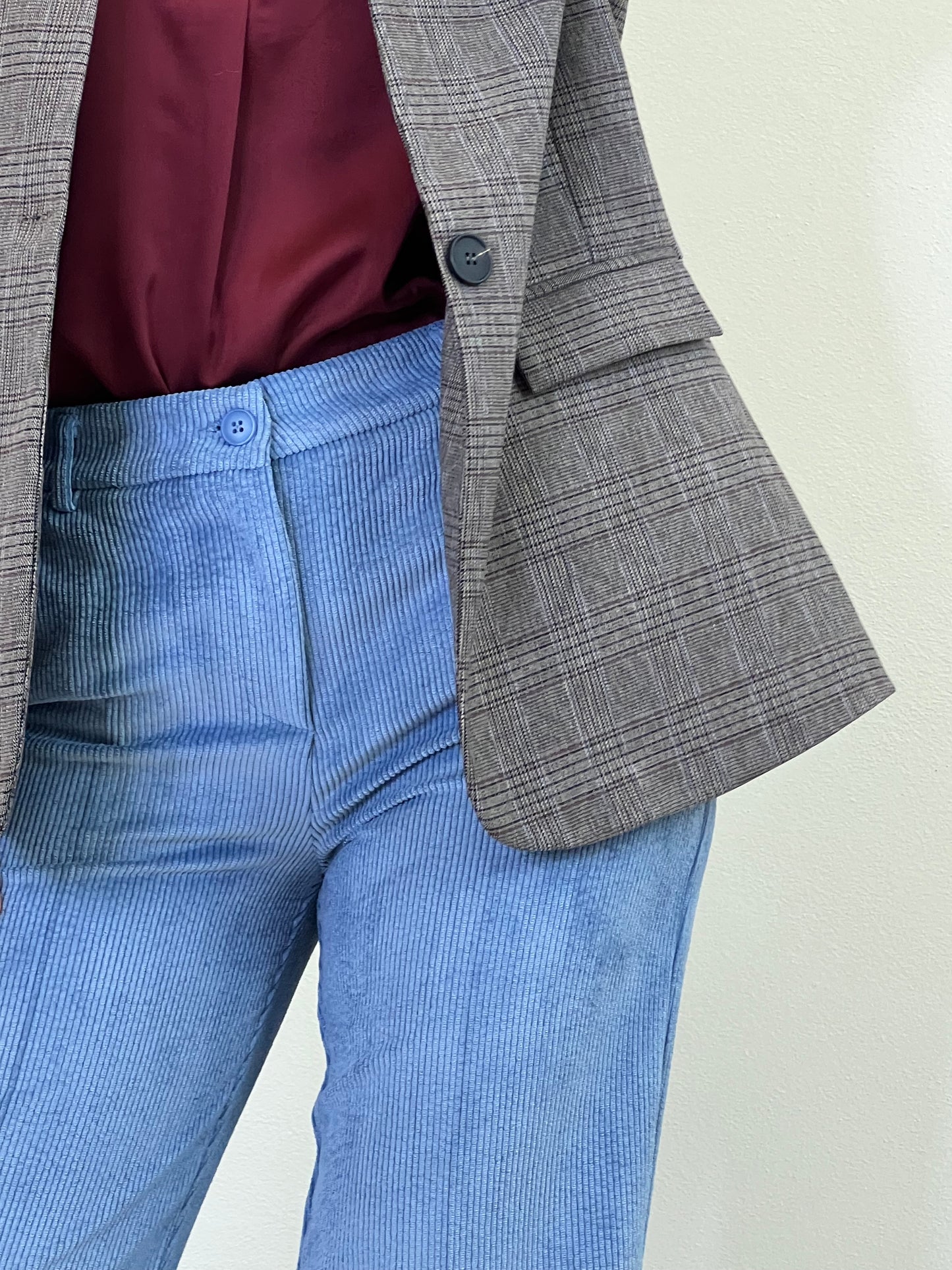 PANTALONI IN VELLUTO A COSTE AZZURRO CARTA DA ZUCCHERO TG.S