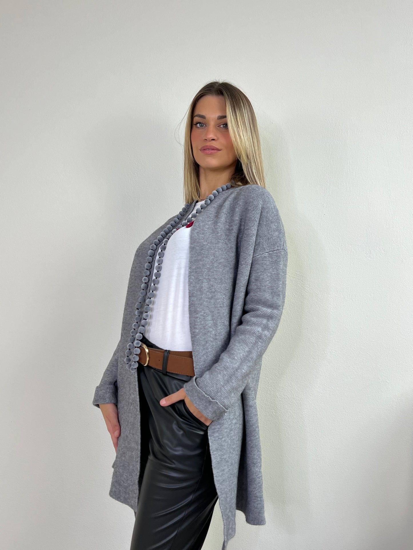 MAXI - CARDIGAN GRIGIO MELANGE