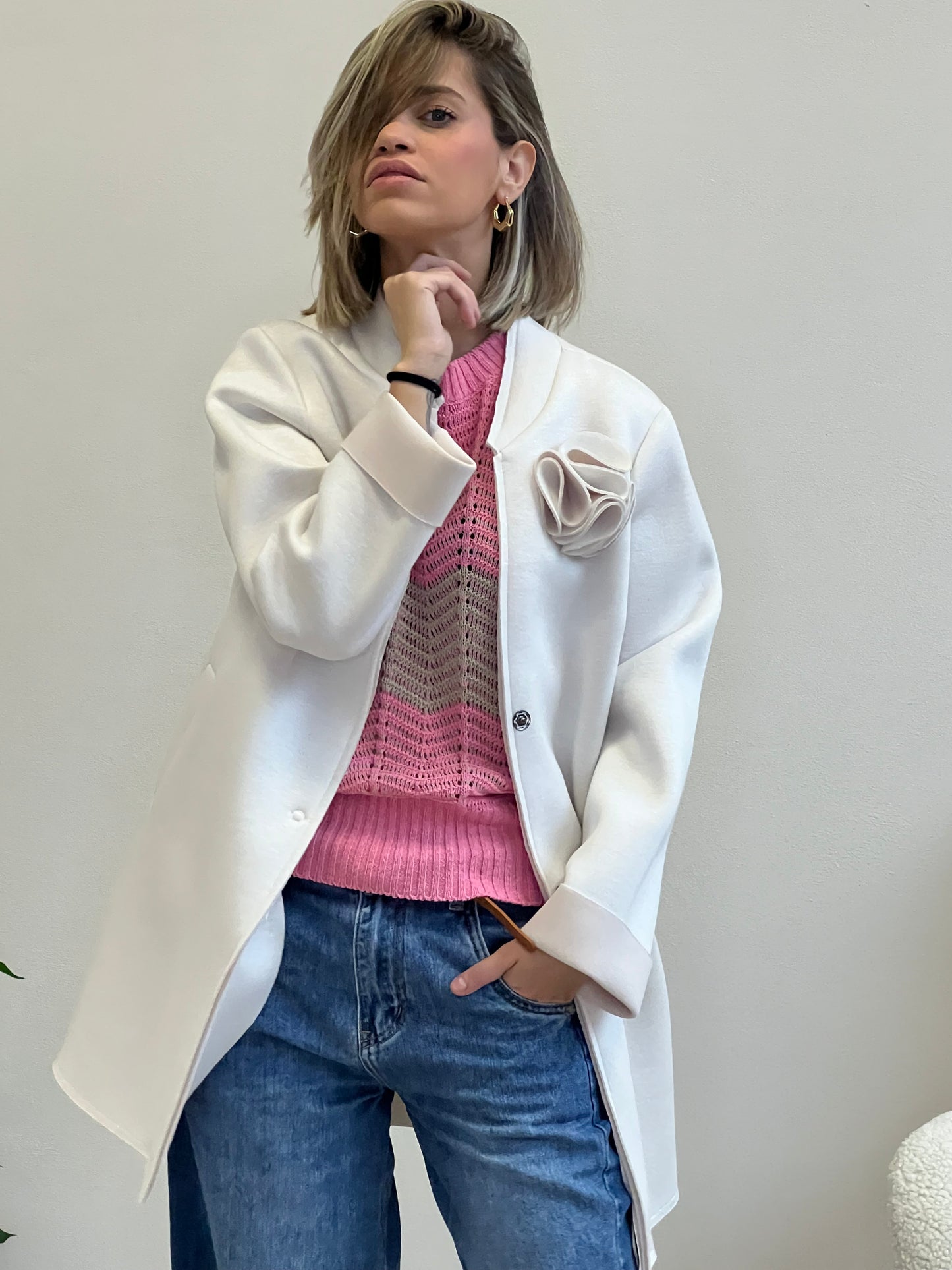 ONDA PULLOVER IN FILO ROSA /BEIGE