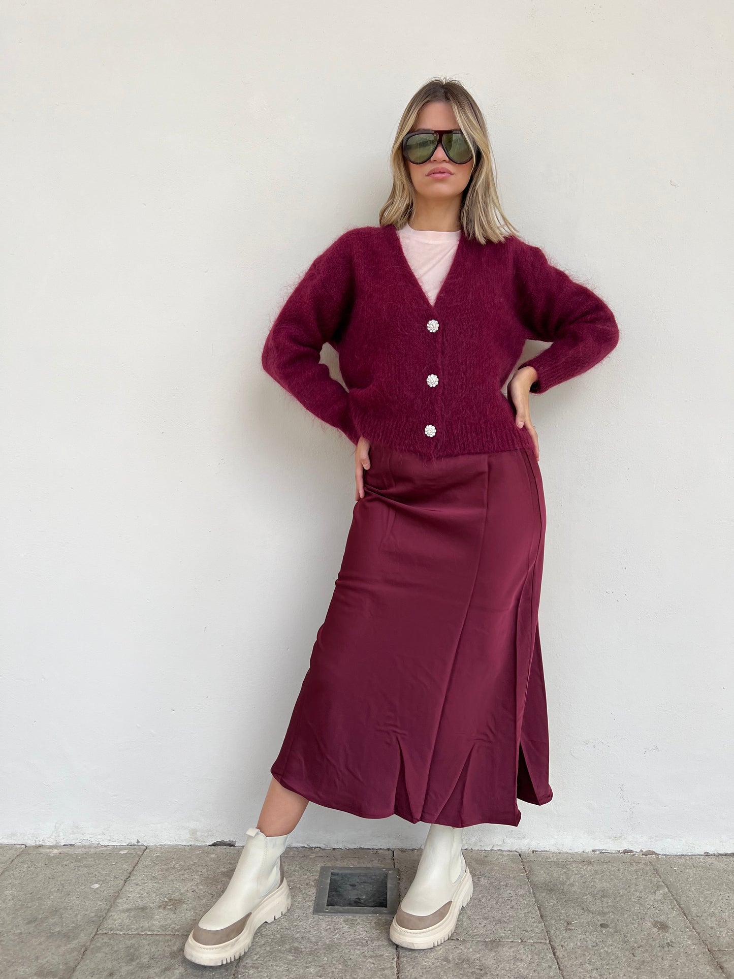 CLIO CARDIGAN MOHAIR BORGOGNA