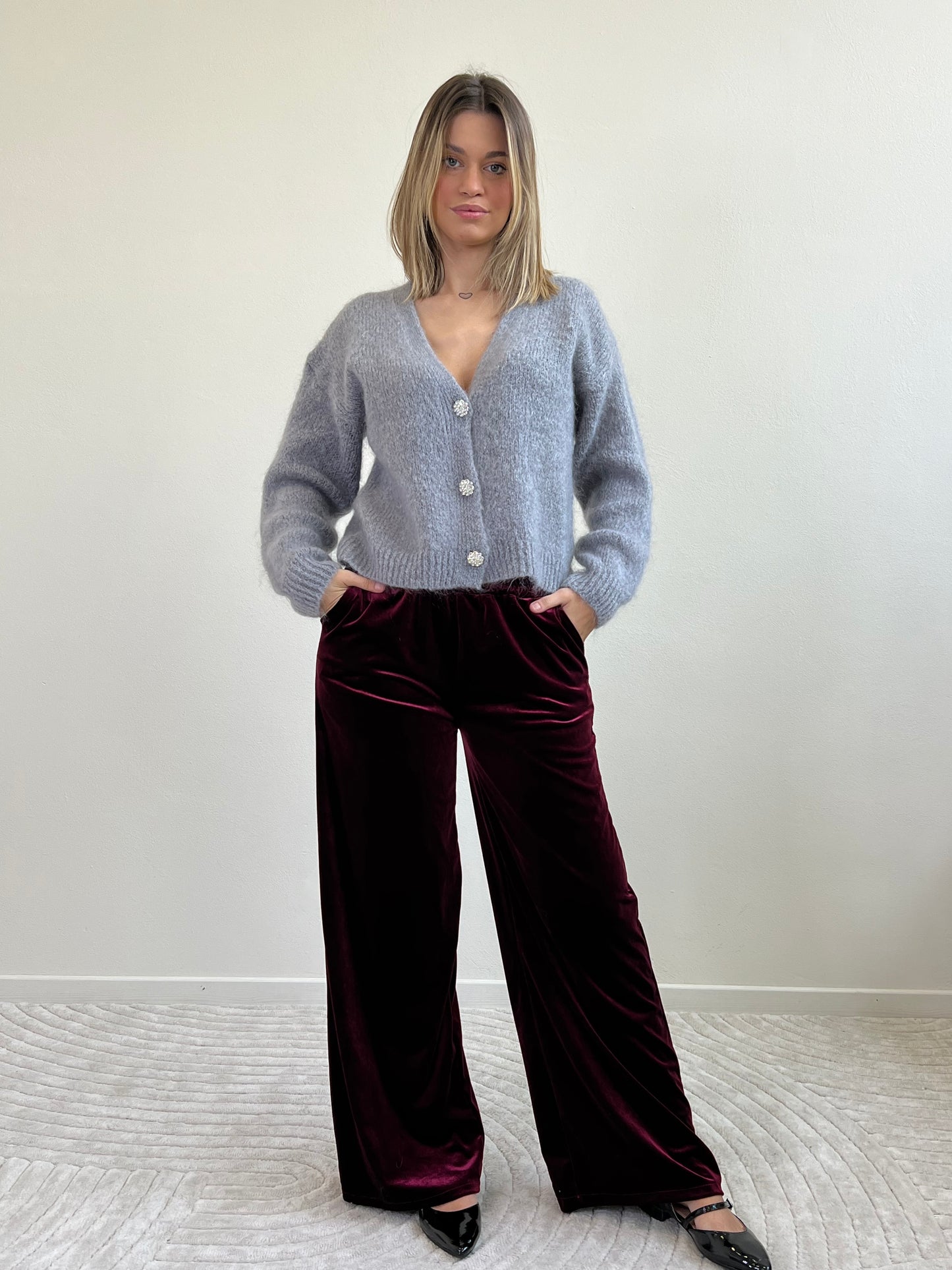 CLIO CARDIGAN MOHAIR GRIGIO PERLA