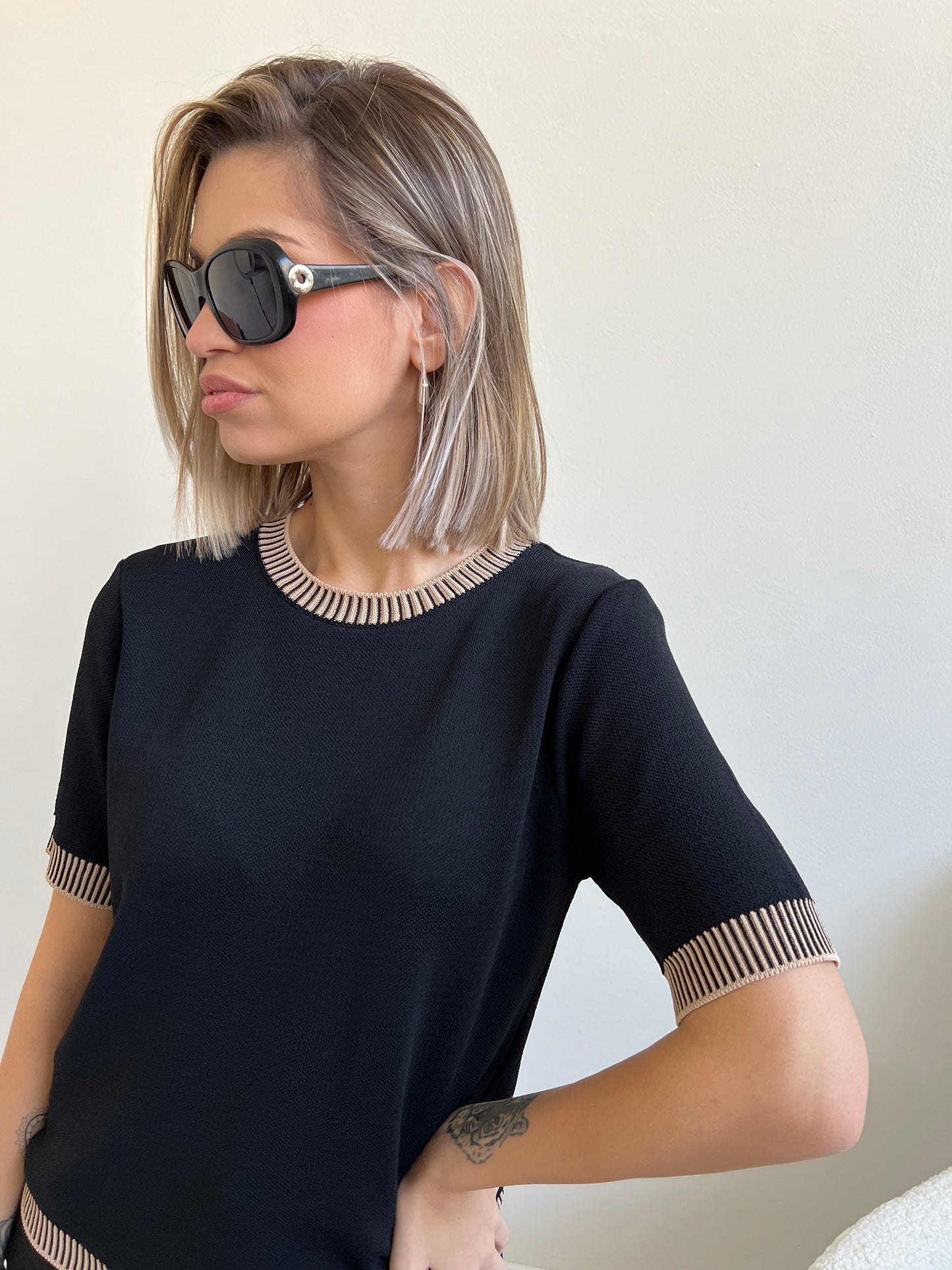 DANA PULLOVER NERO E NOCCIOLA
