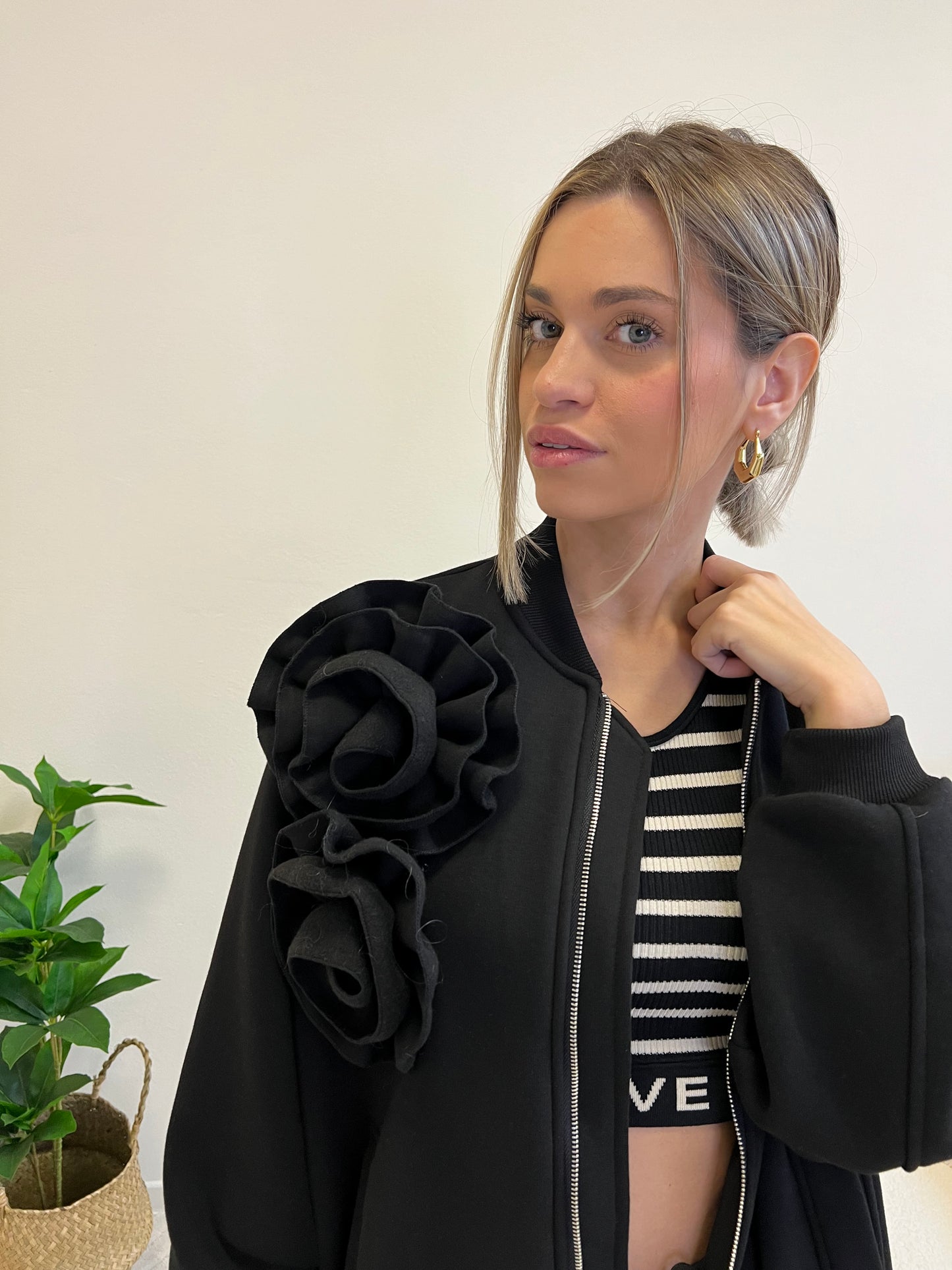 CAMELIA BOMBER IN FELPA NERO