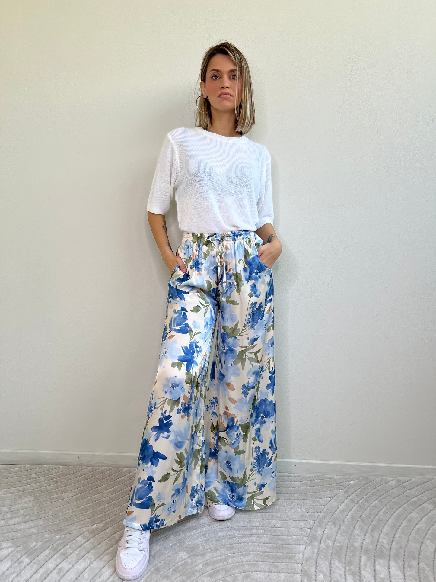 FLORA PANTA PALAZZO AZZURRO/BLU