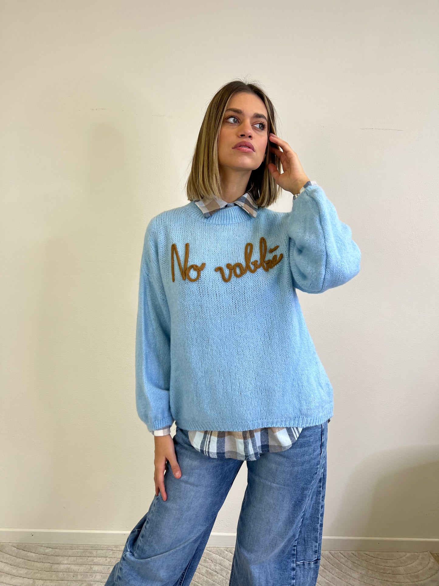 MAGLIONE NO VABBÈ AZZURRO CON SCRITTA CAMEL