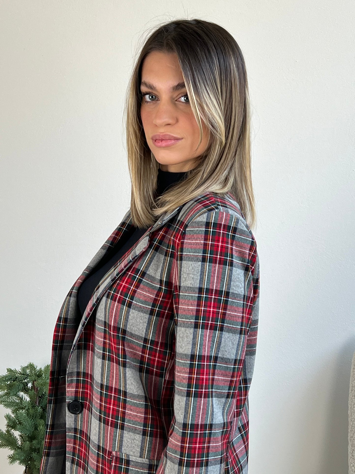 BLAZER TARTAN FONDO GRIGIO