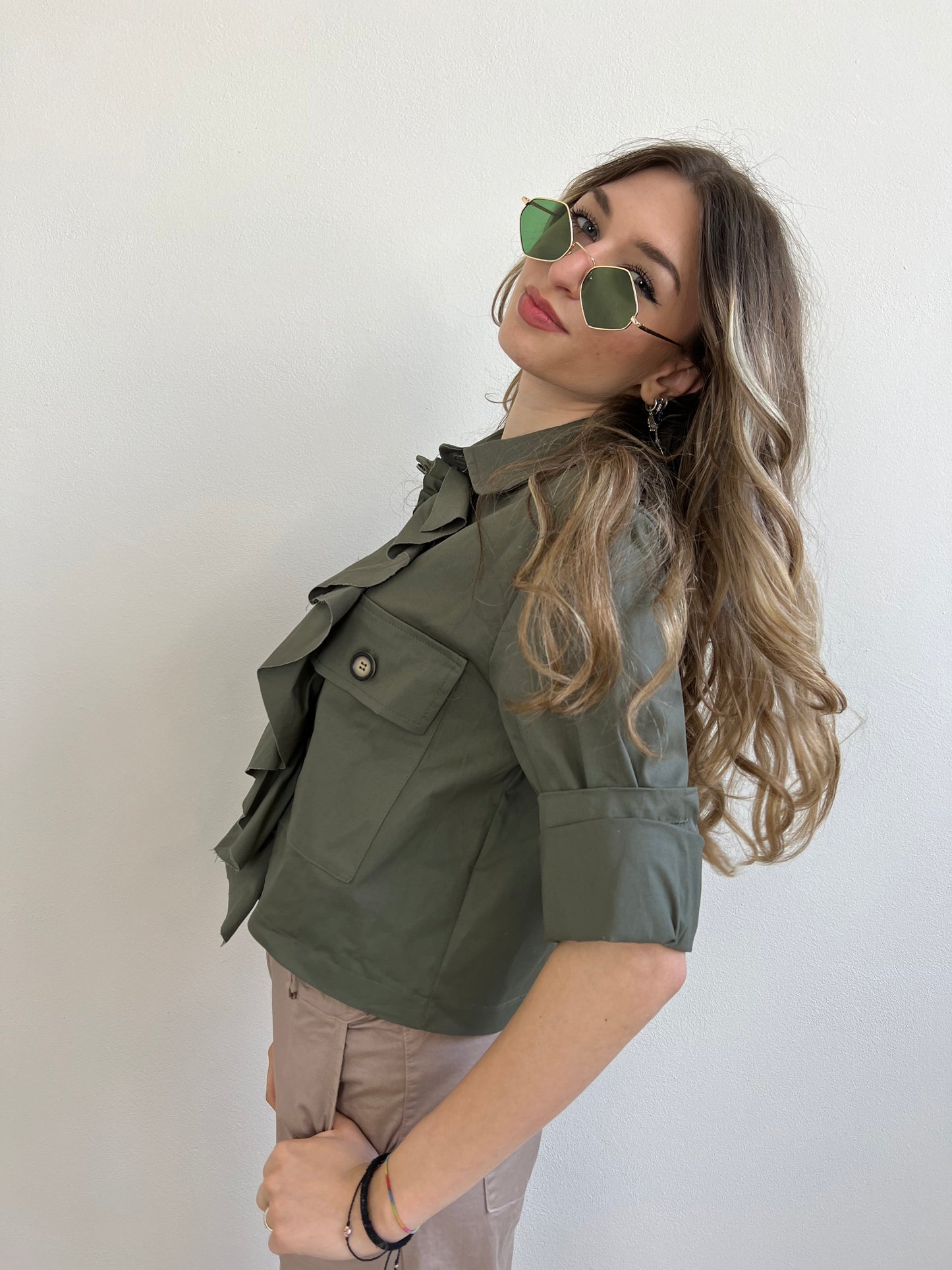 KARINE GIACCA VERDE MILITARE