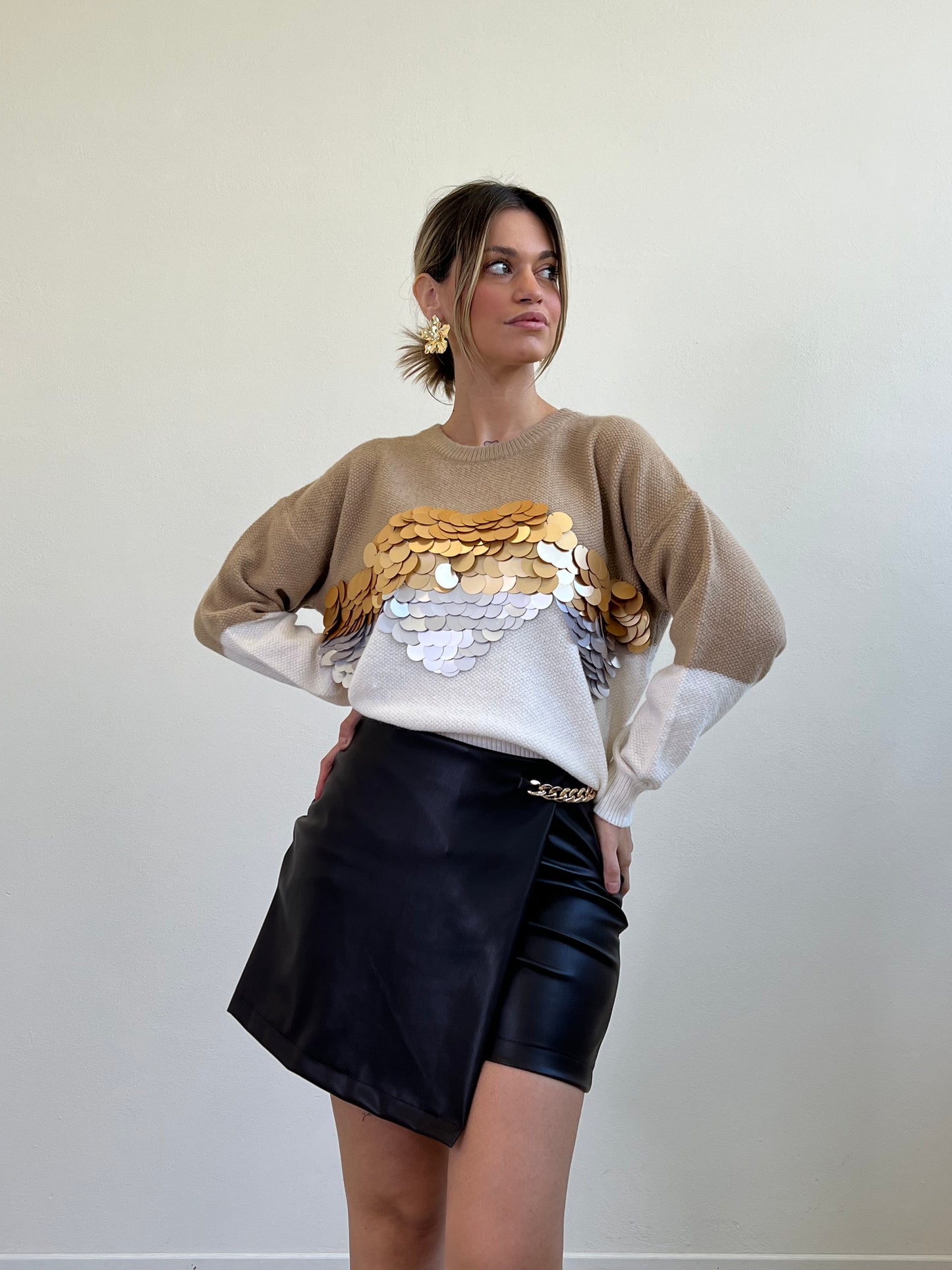 PULL MACROPAILLETTES CAMEL