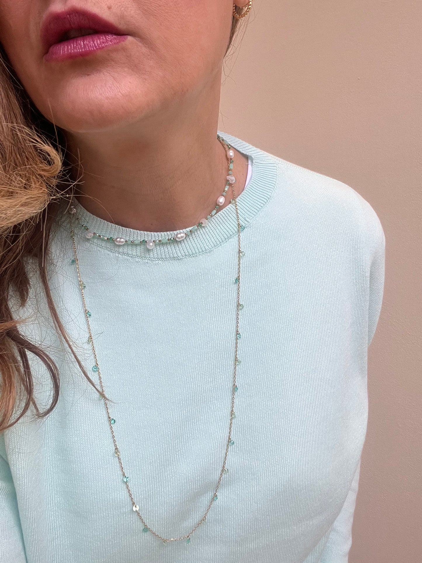 COLLANA FINE CON PIETRINE VERDE ACQUA