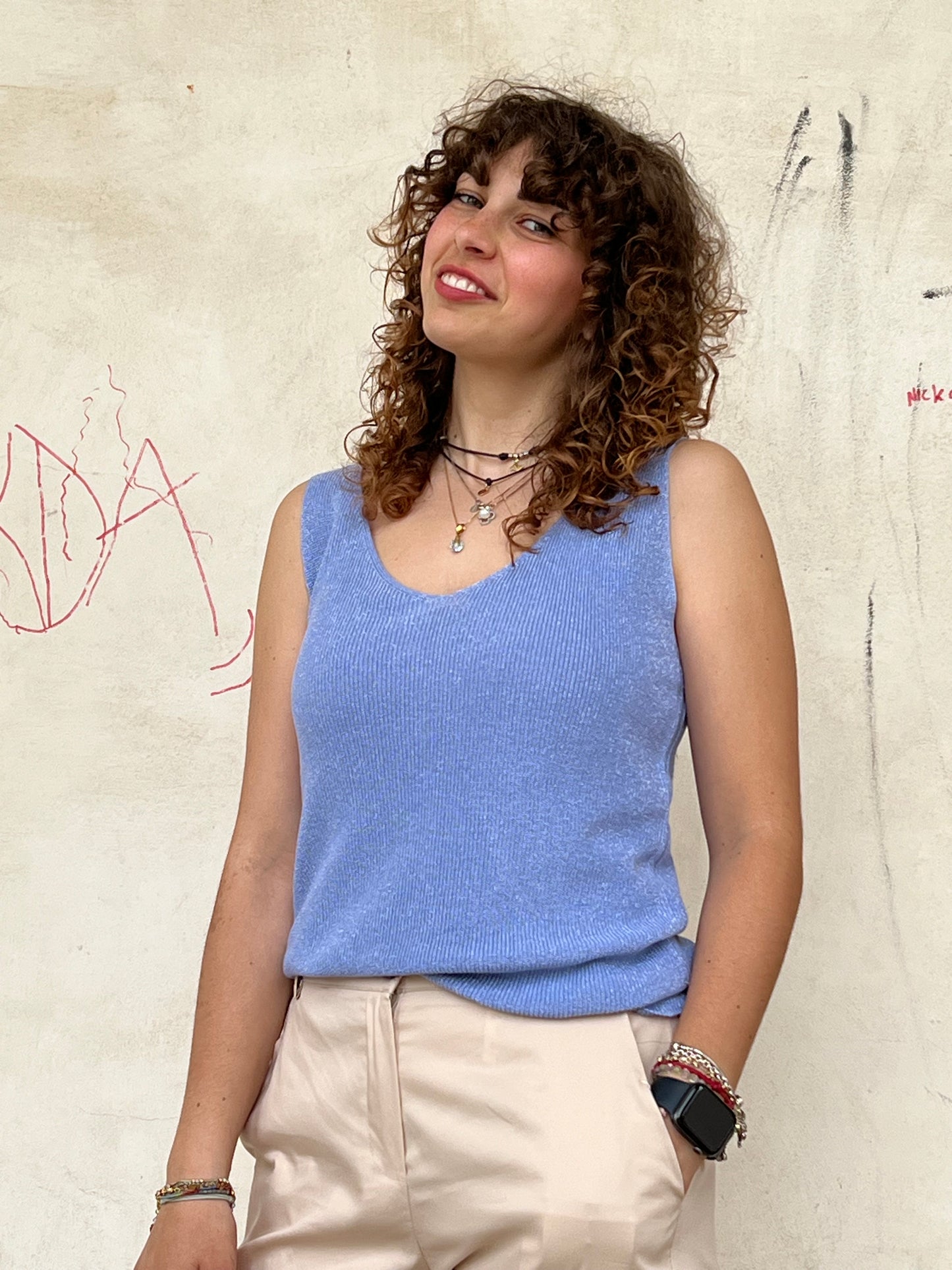 CANOTTA FILO LUREX AZZURRA