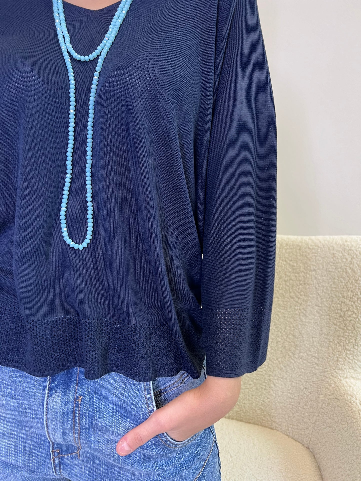 PULLOVER IN FILO BLU
