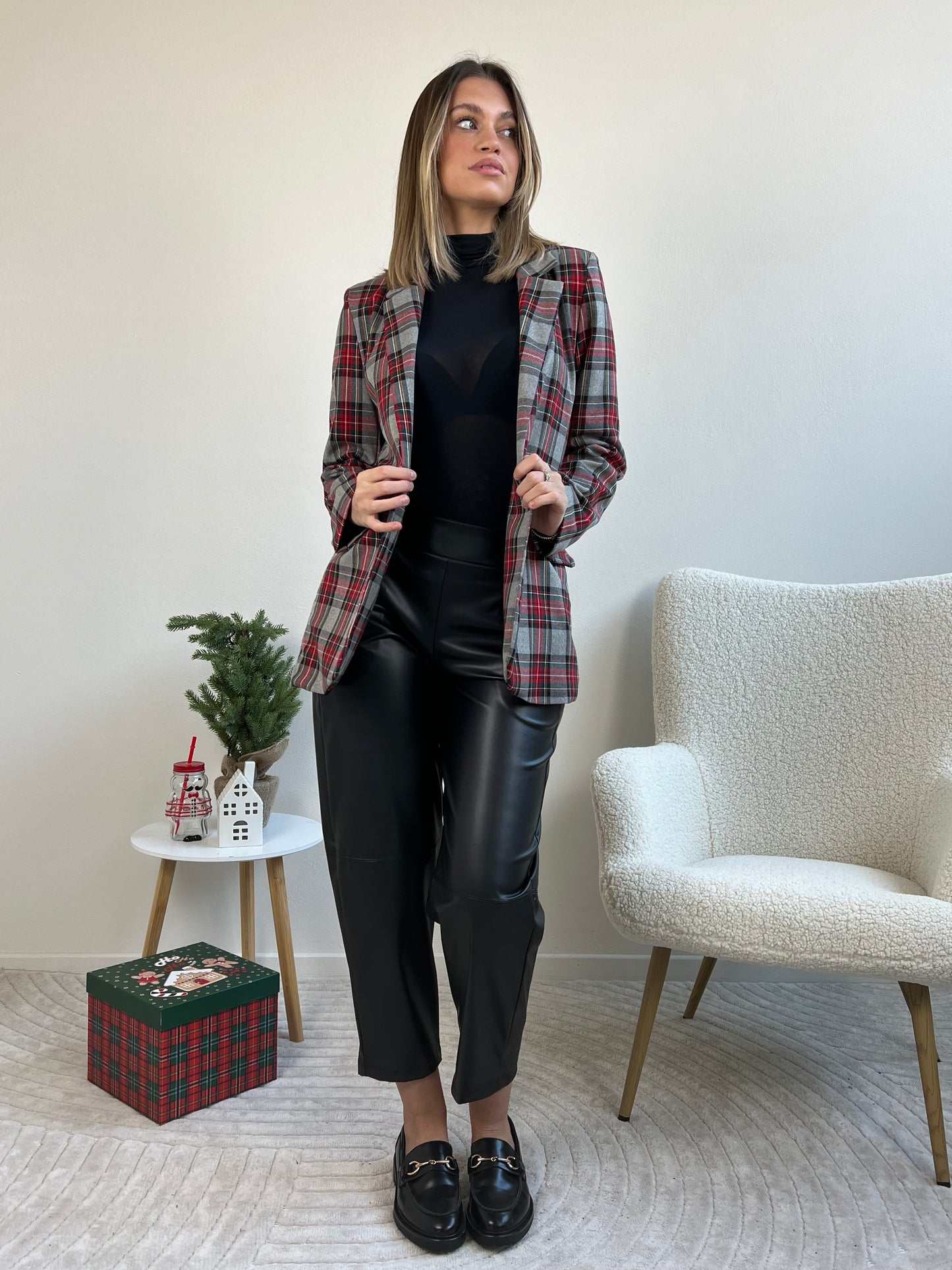 BLAZER TARTAN FONDO GRIGIO