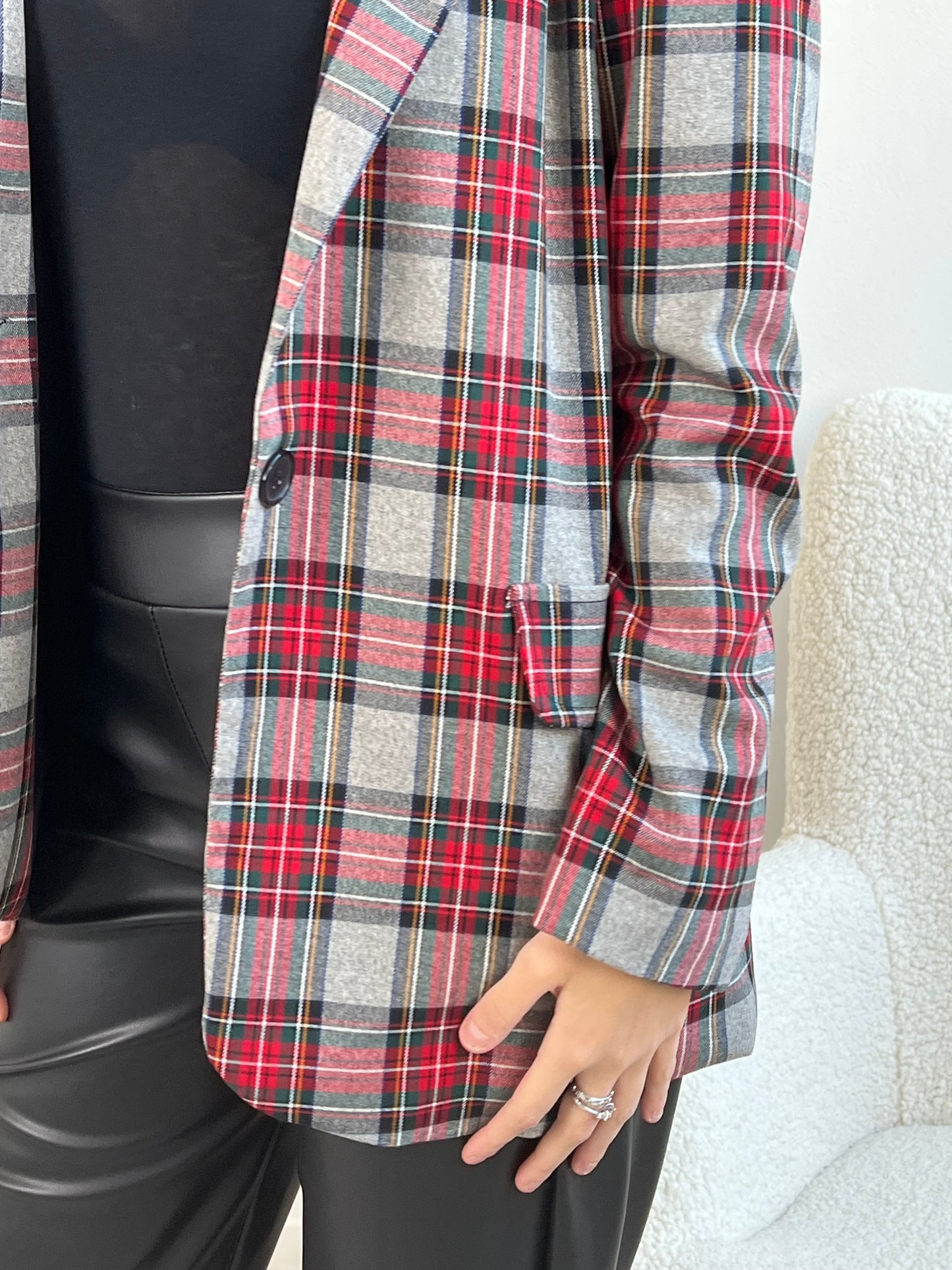 BLAZER TARTAN FONDO GRIGIO