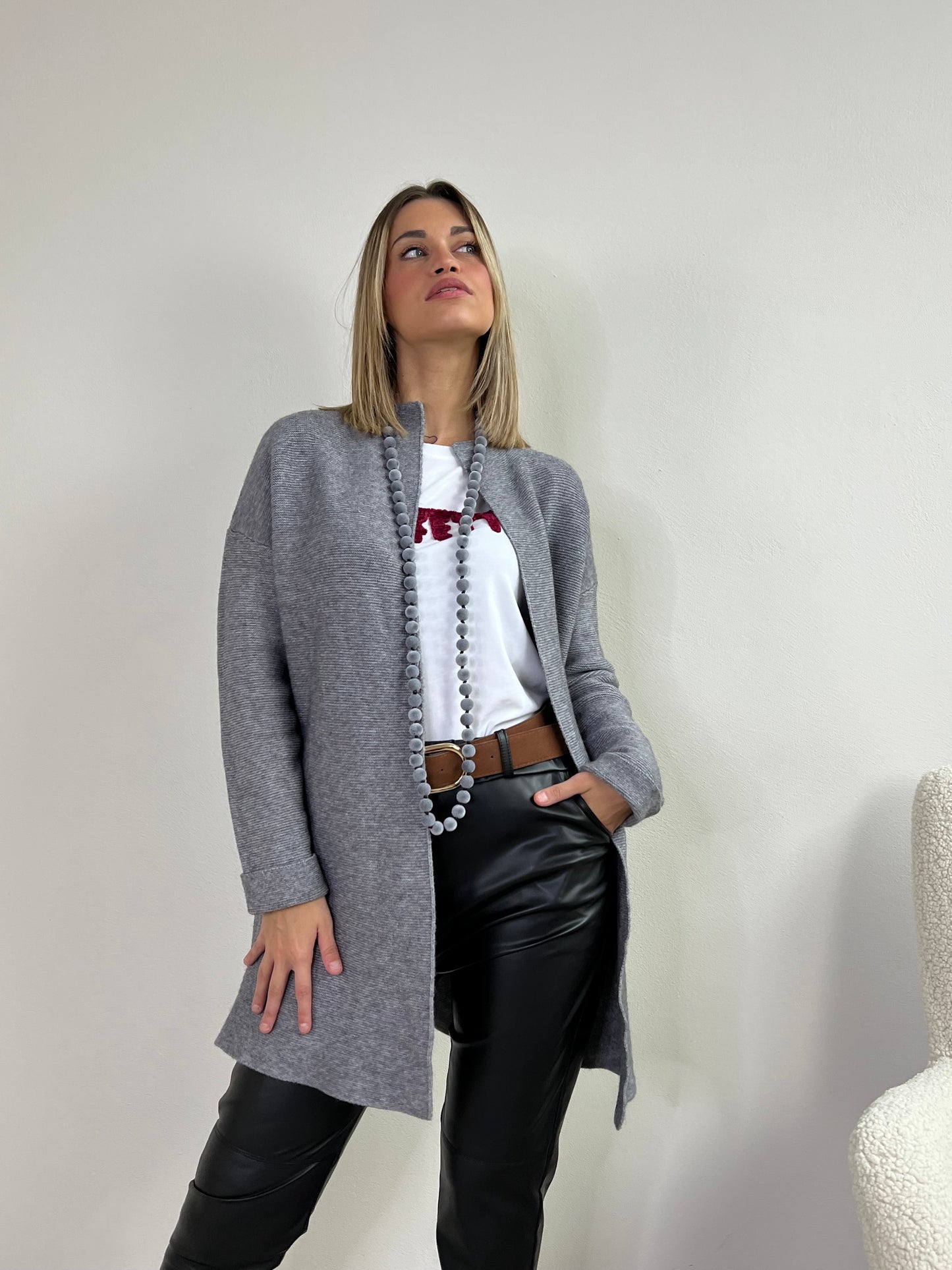 MAXI - CARDIGAN GRIGIO MELANGE