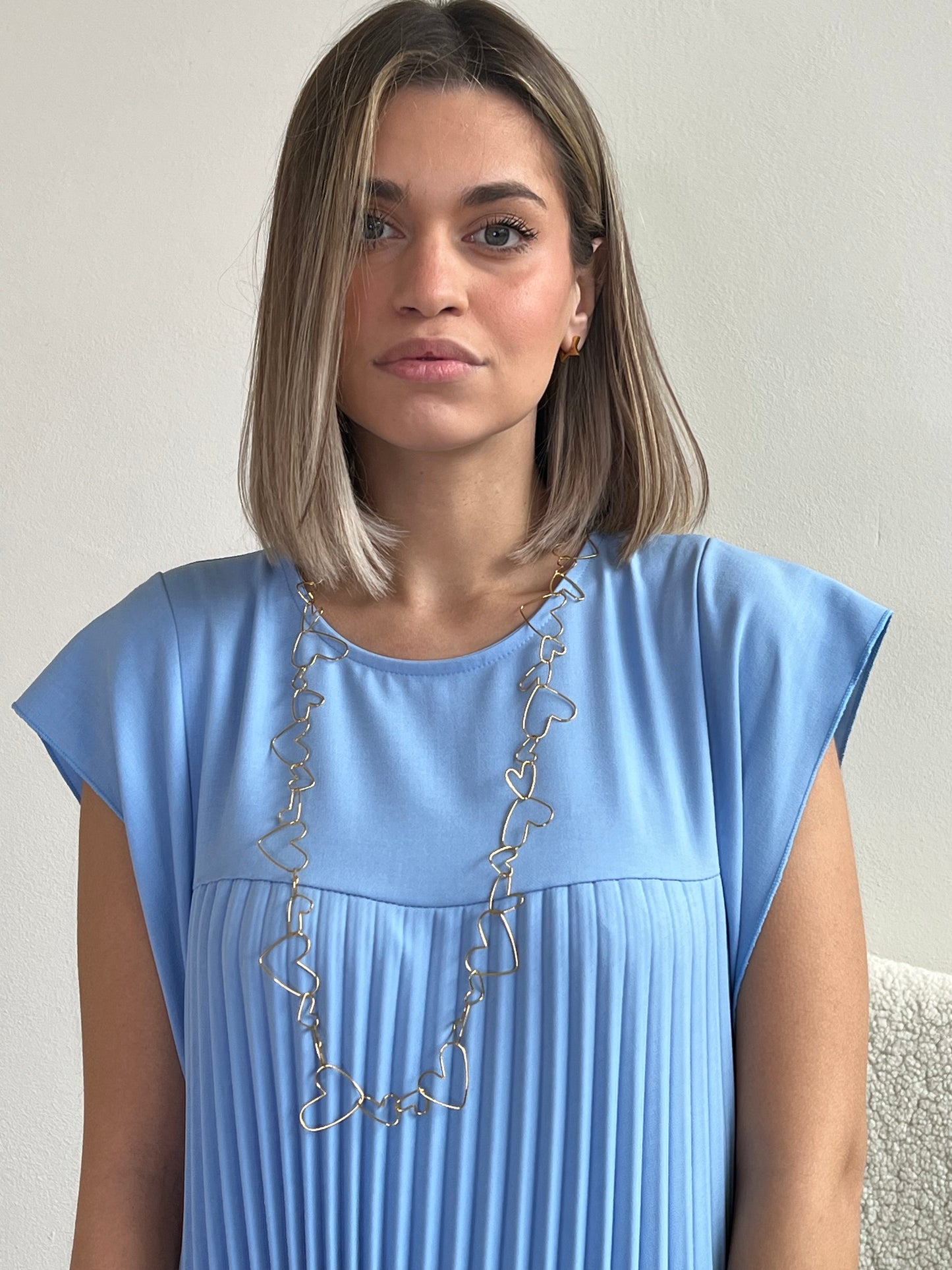 EMMA LONG DRESS PLISSÈ AZZURRO