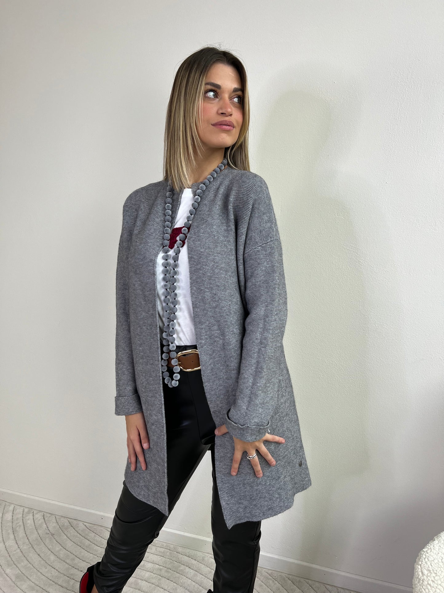 MAXI - CARDIGAN GRIGIO MELANGE