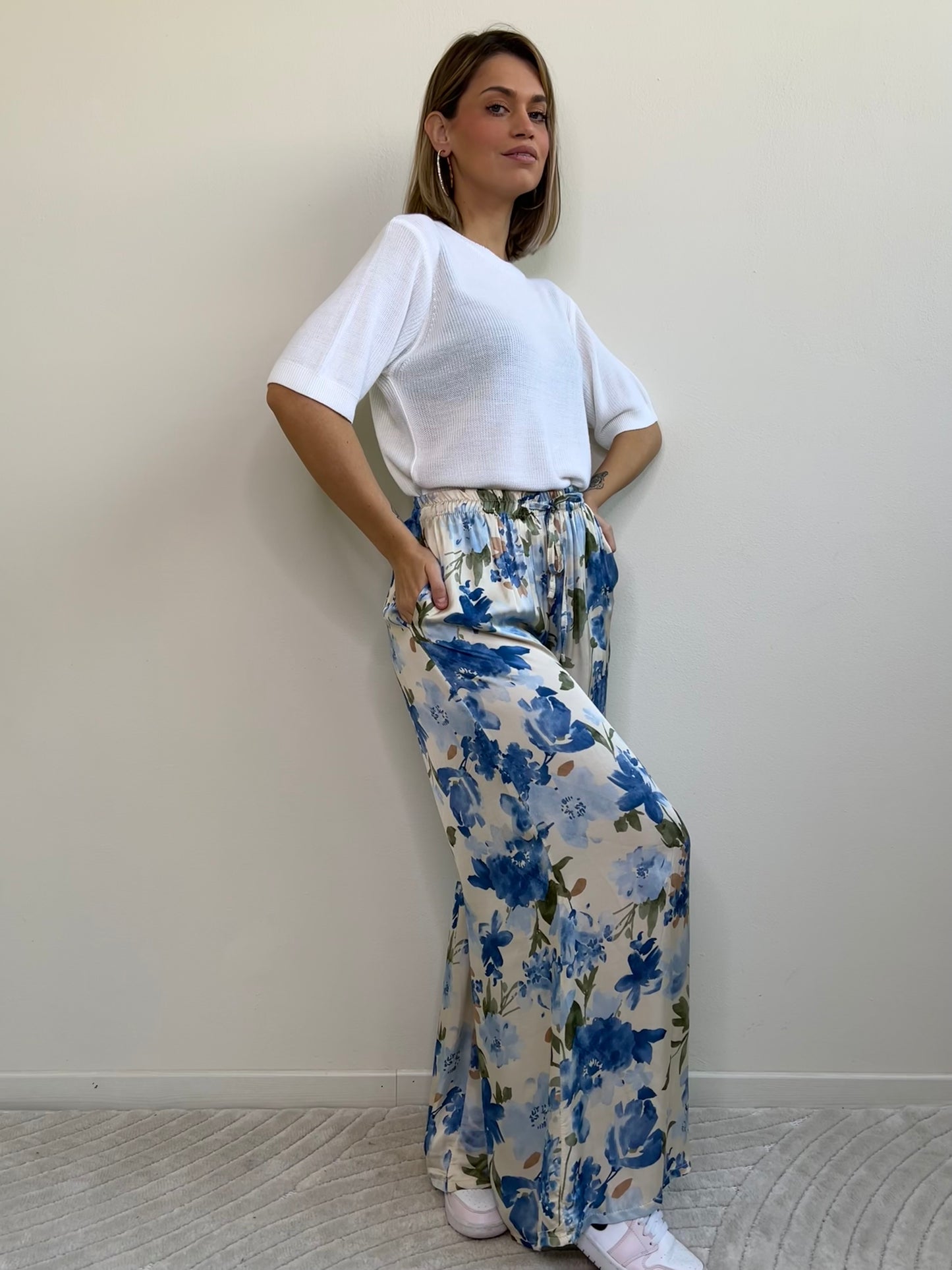 FLORA PANTA PALAZZO AZZURRO/BLU