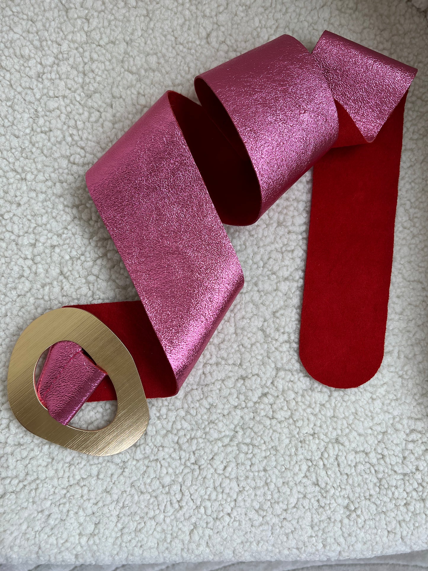 CINTURA IN VERA PELLE ROSA METAL