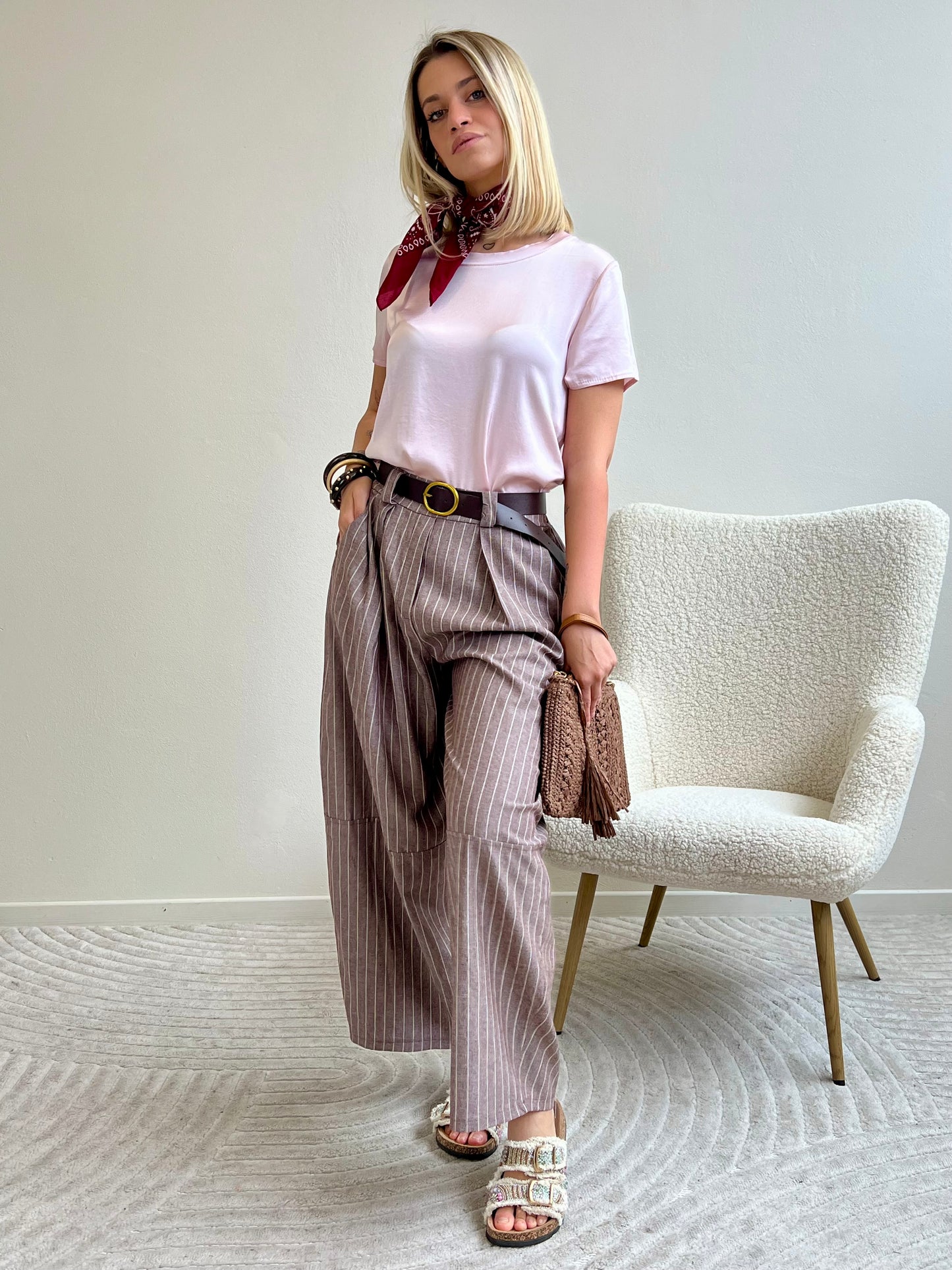 JOLIE PANTALONE GESSATO NOCE