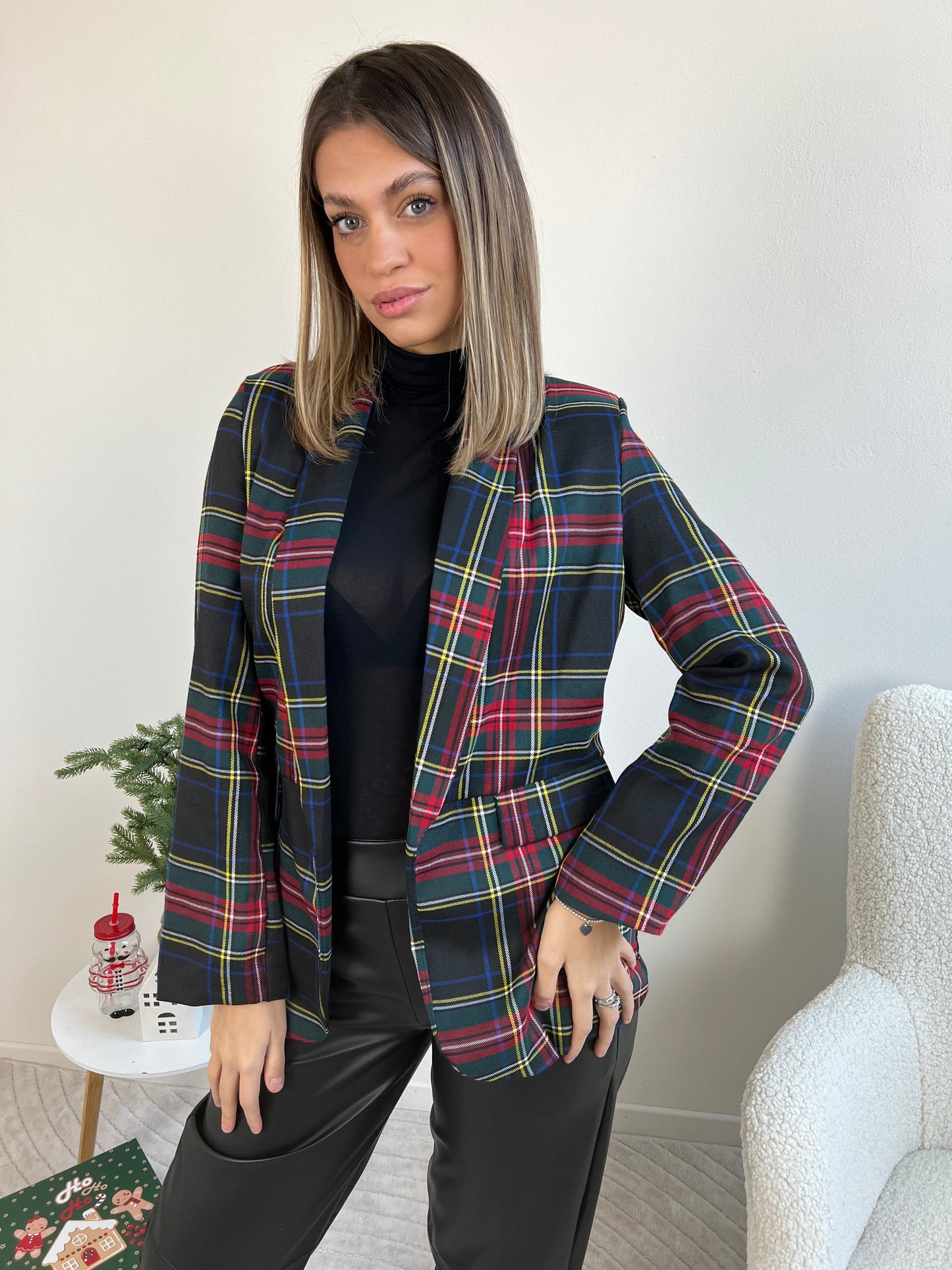 GIACCA TARTAN FONDO NERO