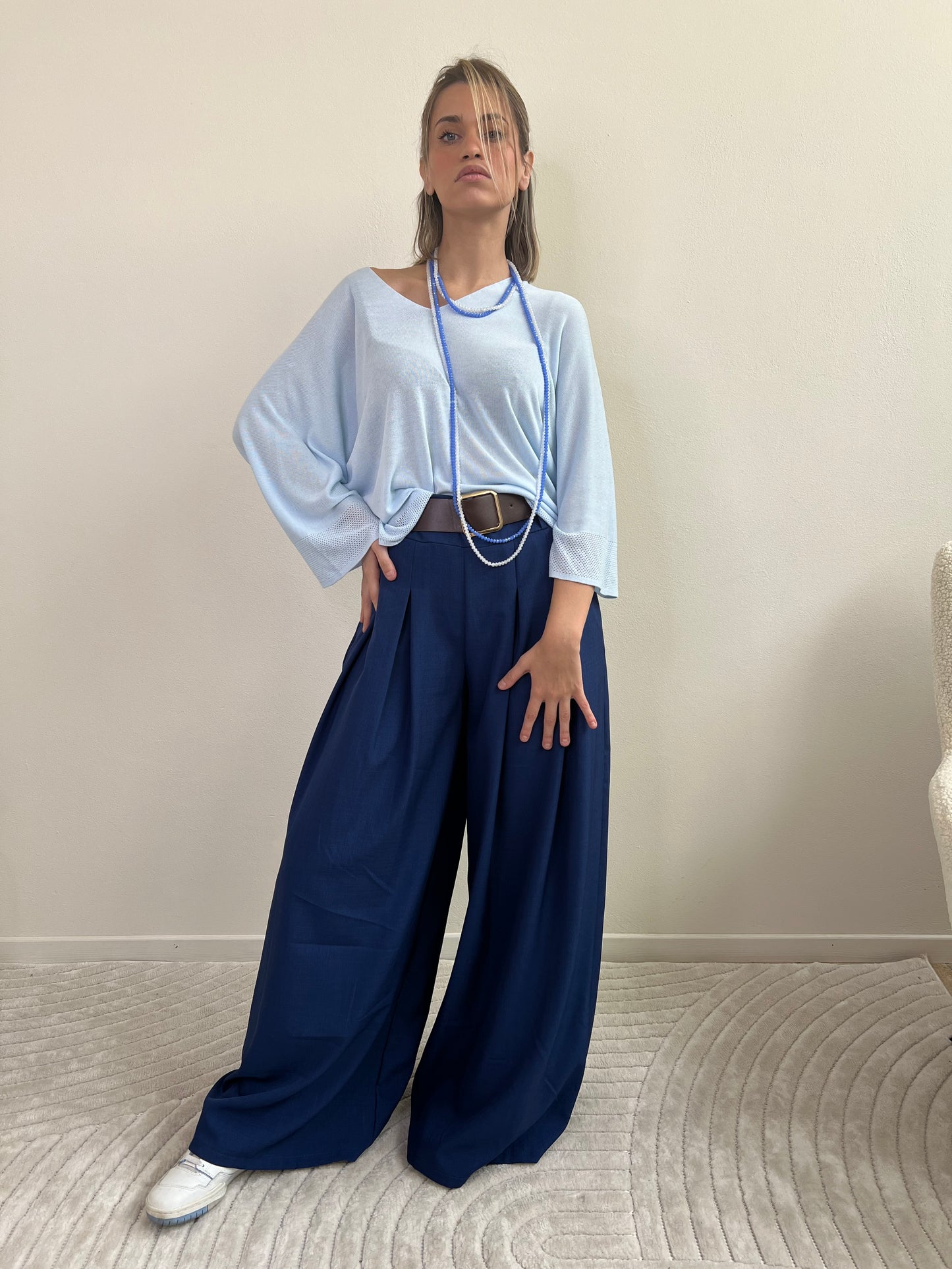 PULLOVER IN FILO AZZURRO
