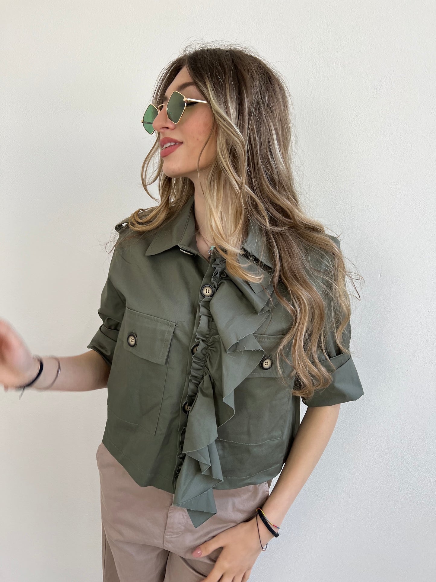 KARINE GIACCA VERDE MILITARE