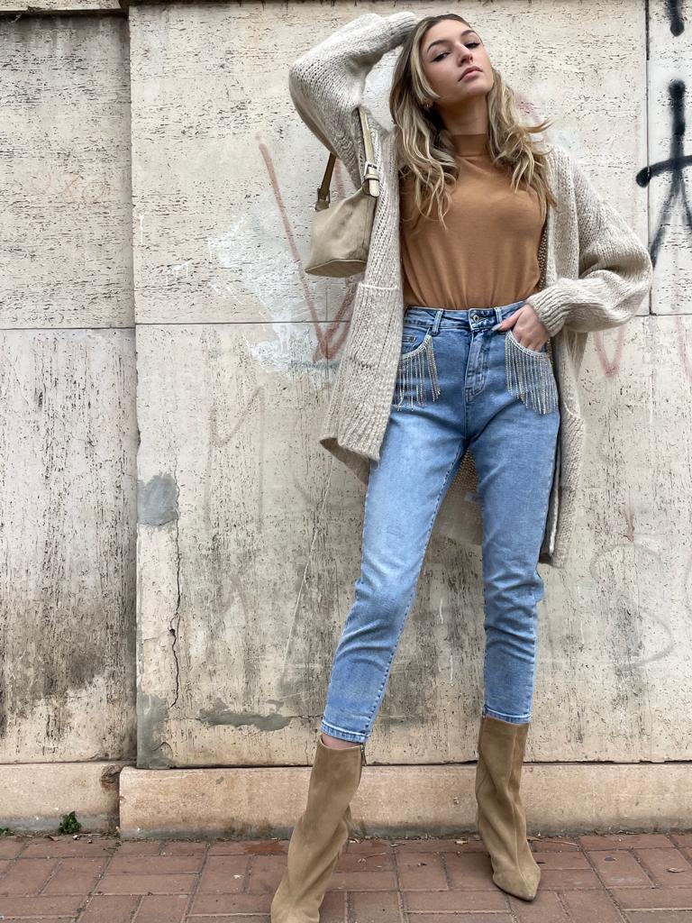 Jeans Frangia Cristalli