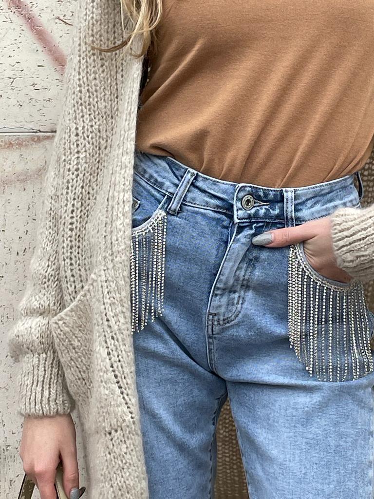 Jeans Frangia Cristalli